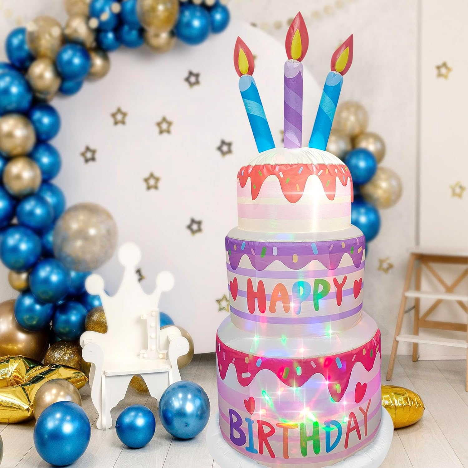 6 Ft Happy Birthday Inflatable Cake Decor with LED Lights &ndash; Outdoor Blow up Yard Sign, Indoor Party Decoration for Home, Lawn, Garden Celebration image number 3