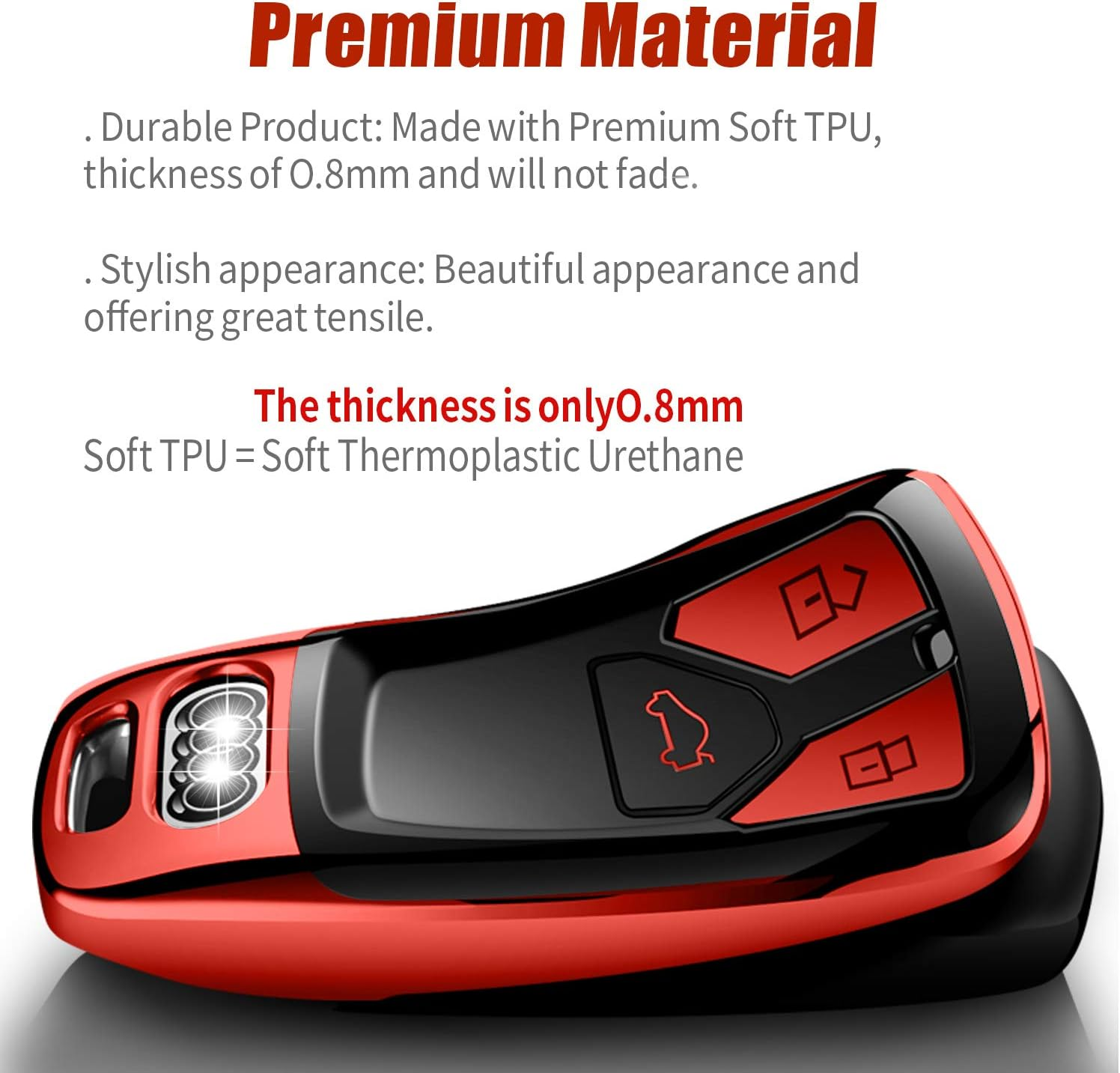Tukellen for Audi Fob Cover, Special Soft TPU Case Protector Compatible with A4 Q7 Q5 TT A3 A6 SQ5 R8 S5 Smart Key (Red) image number 4