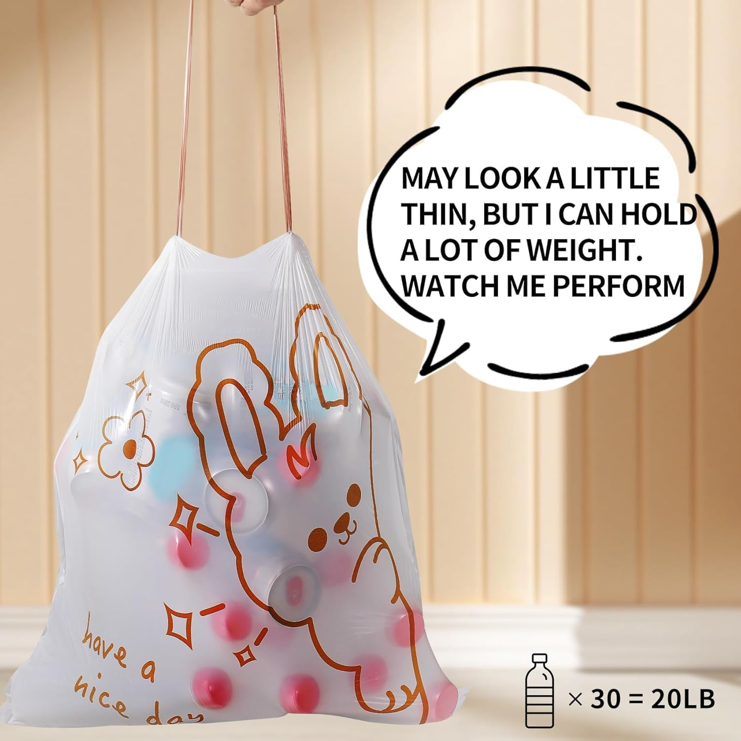 30-Pack 4 Gallon (15L) Panda Print Bin Liners | Colourful Drawstring Garbage Bags | Tear-Resistant & Leak-Proof | Small Trash Bags for Bathroom, Office & Bedroom (45X50Cm) image number 4