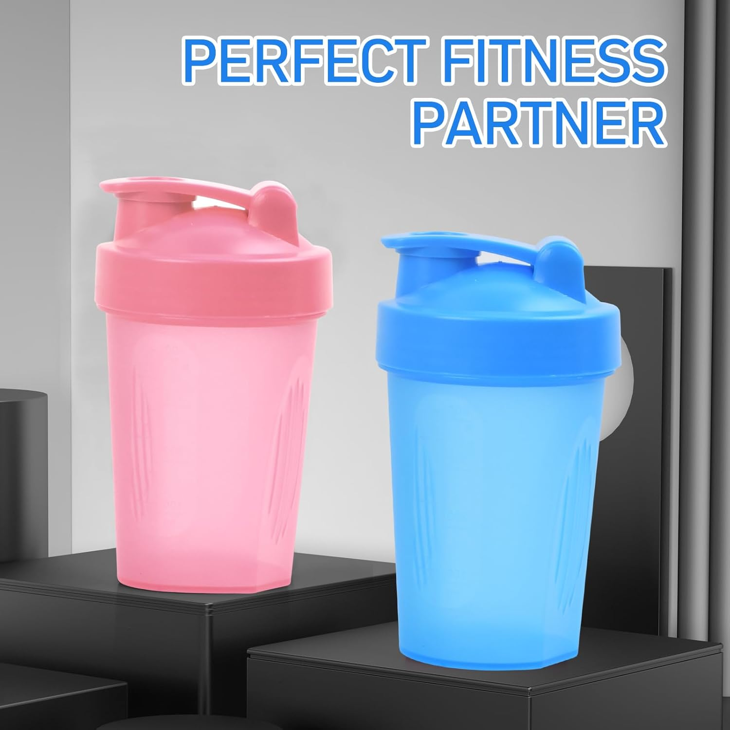 2 Pcs Protein Shaker Bottle, 400Ml Sports Bottle Protein with Wire Mixing Ball Sports Leakproof Water Bottles for Protein Shakes and Pre Workout image number 6