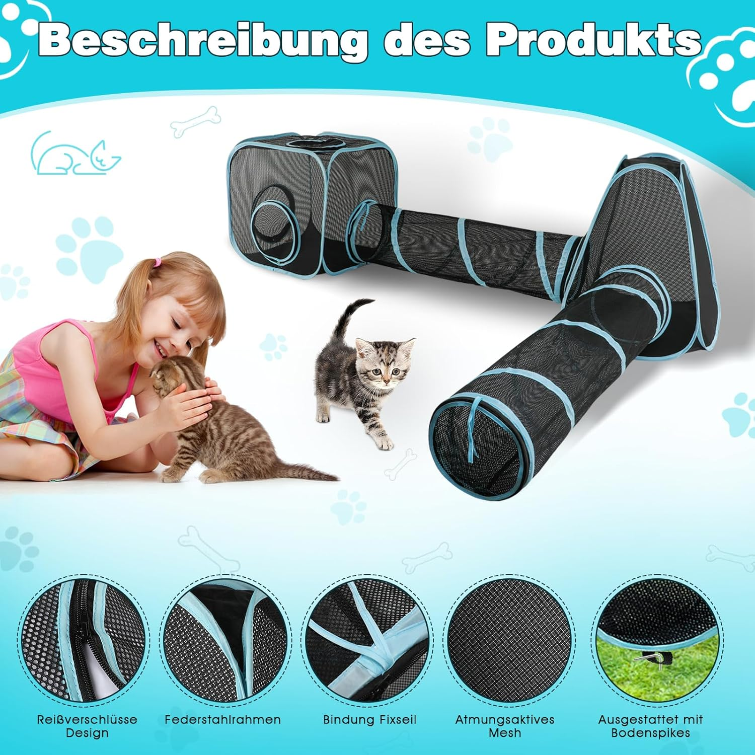 HYLYUN Outdoor Enclosure for Cats Cat Tunnel, Portable Mesh Tent Tunnel in Multiple Ways Play Tunnel 4-In-1 Cat Tent Suit Cat Playhouse Playground Outdoor House for Kitty Small Animals image number 6