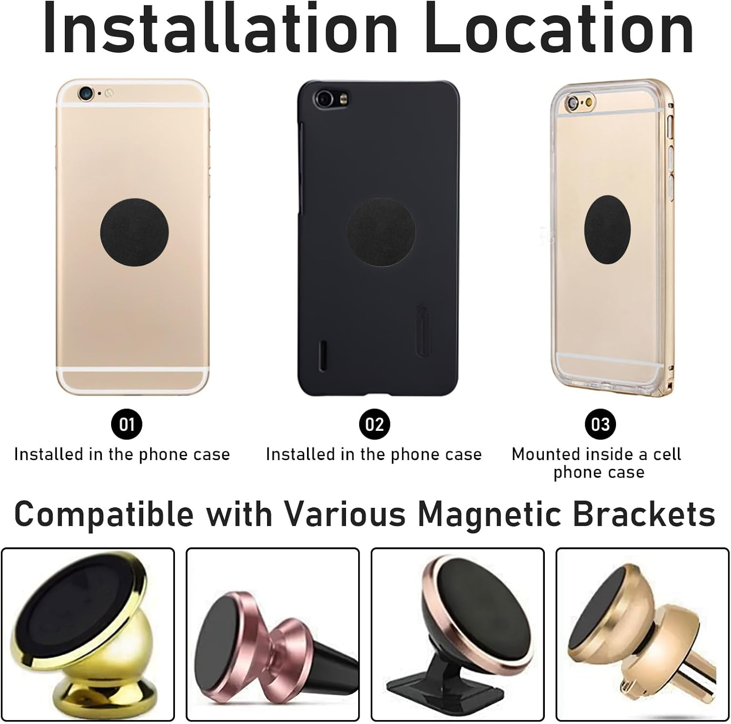 6 Pcs Strong Adhesive Sticker Magnet Holder for Car & Phone - Rustproof & Waterproof Metal Plate for Phone Mount (3 round and 3 Rectangular) image number 6