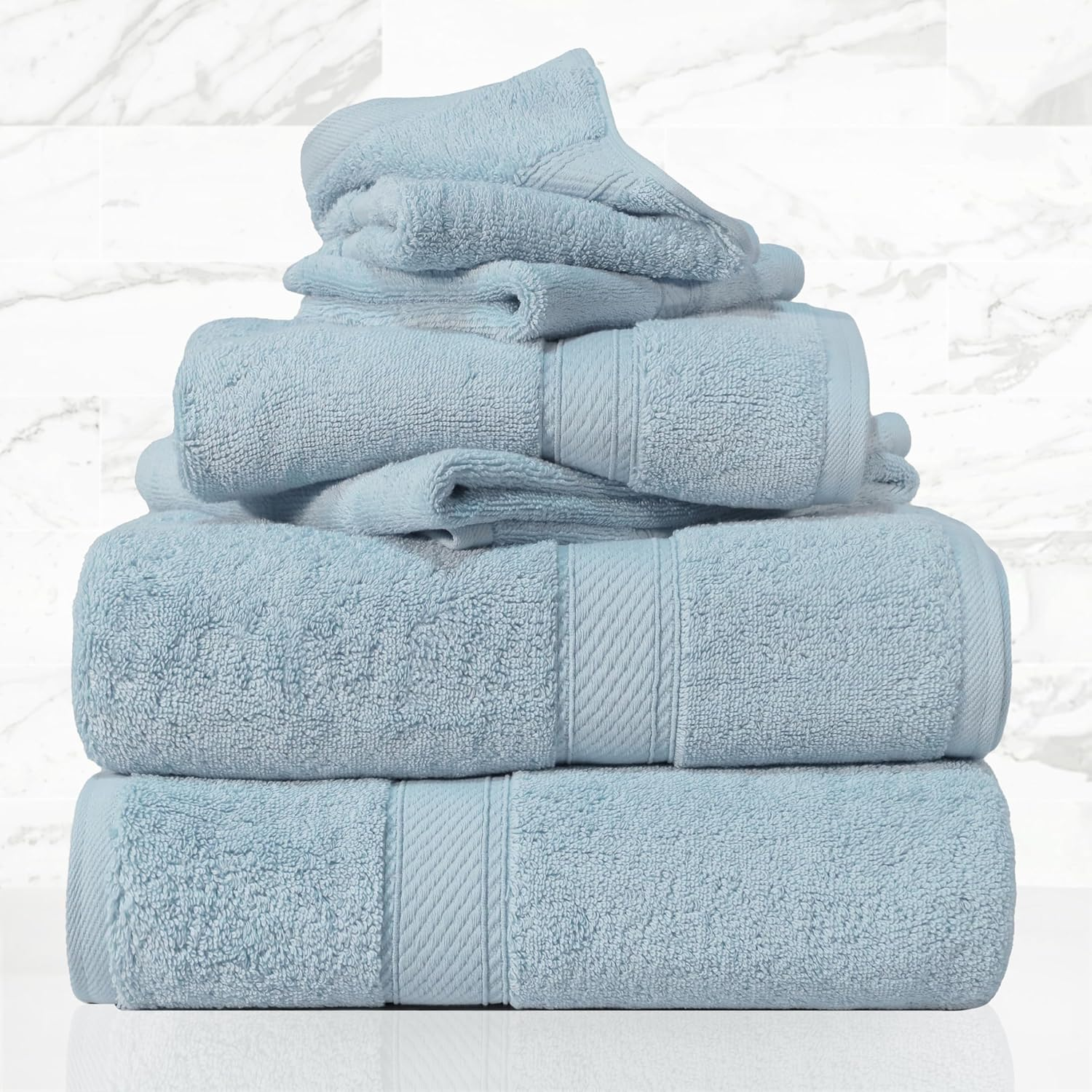 Superior 900 GSM Luxury Bathroom 6-Piece Towel Set, Made of 100% Premium Long-Staple Combed Cotton, 2 Hotel & Spa Quality Washcloths, 2 Hand Towels, and 2 Bath Towels - Light Blue - Chocolate image number 5