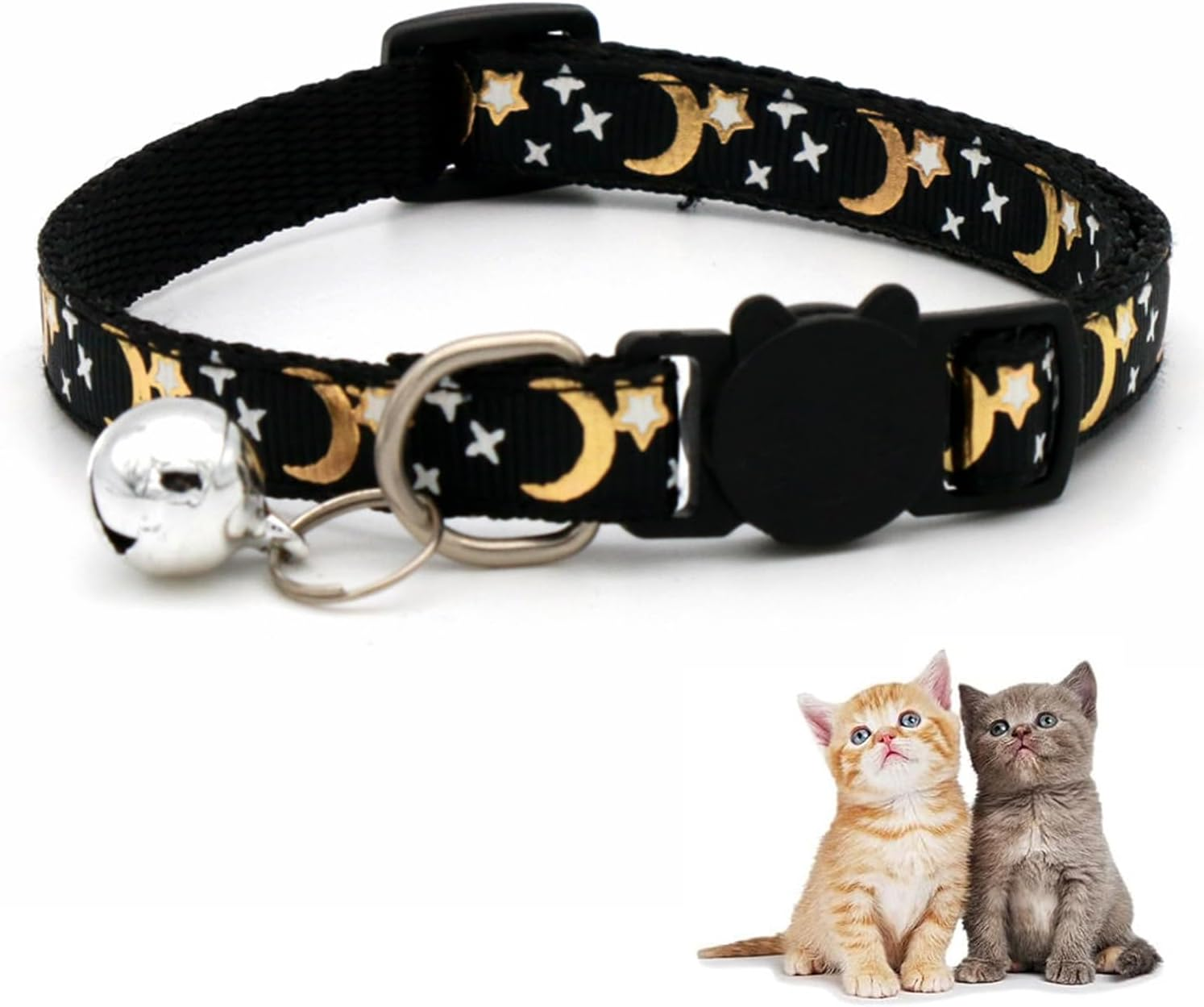 Cat Collars Quick Release,Reflective Night Theme Kitten Collar with Moon and Stars,Breakaway Black Reflective Cute Adjustable Lightweight Collar Cat,For Cats,Kittens,Small Pets(Black) image number 2
