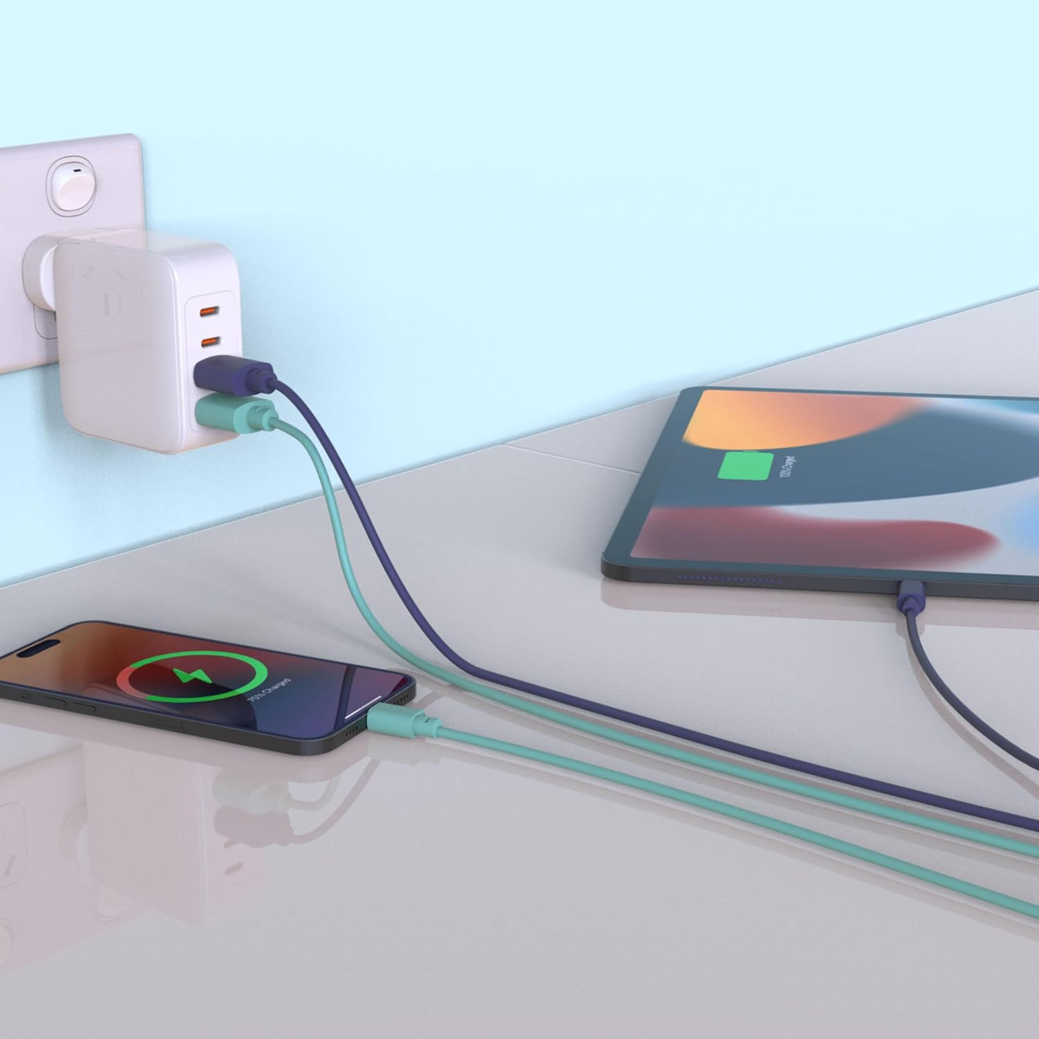 Laser Twin Pack 2M Mfi Lightning to USB-A Charging Cables | Extra Long Apple-Certified Iphone & Ipad Charger Leads (Purple + Green) image number 5