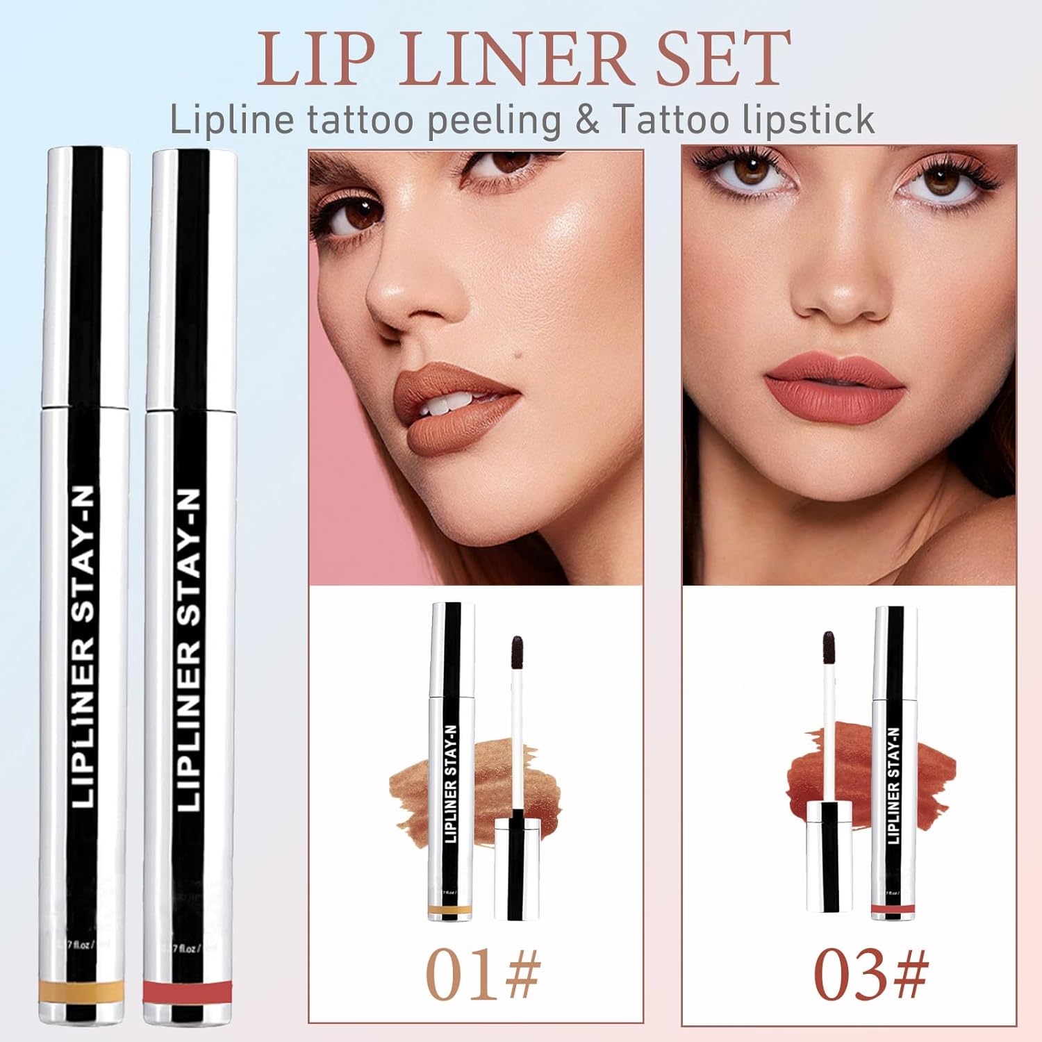 Aaiffey Lip Liner Stain Peel Off,Long Lasting Lip Stain Peel off Waterproof Lip Tint Stain Non-Stick Cup Natural Lip Makeup (01#Nude+03#Rose) - 01+03 image number 6