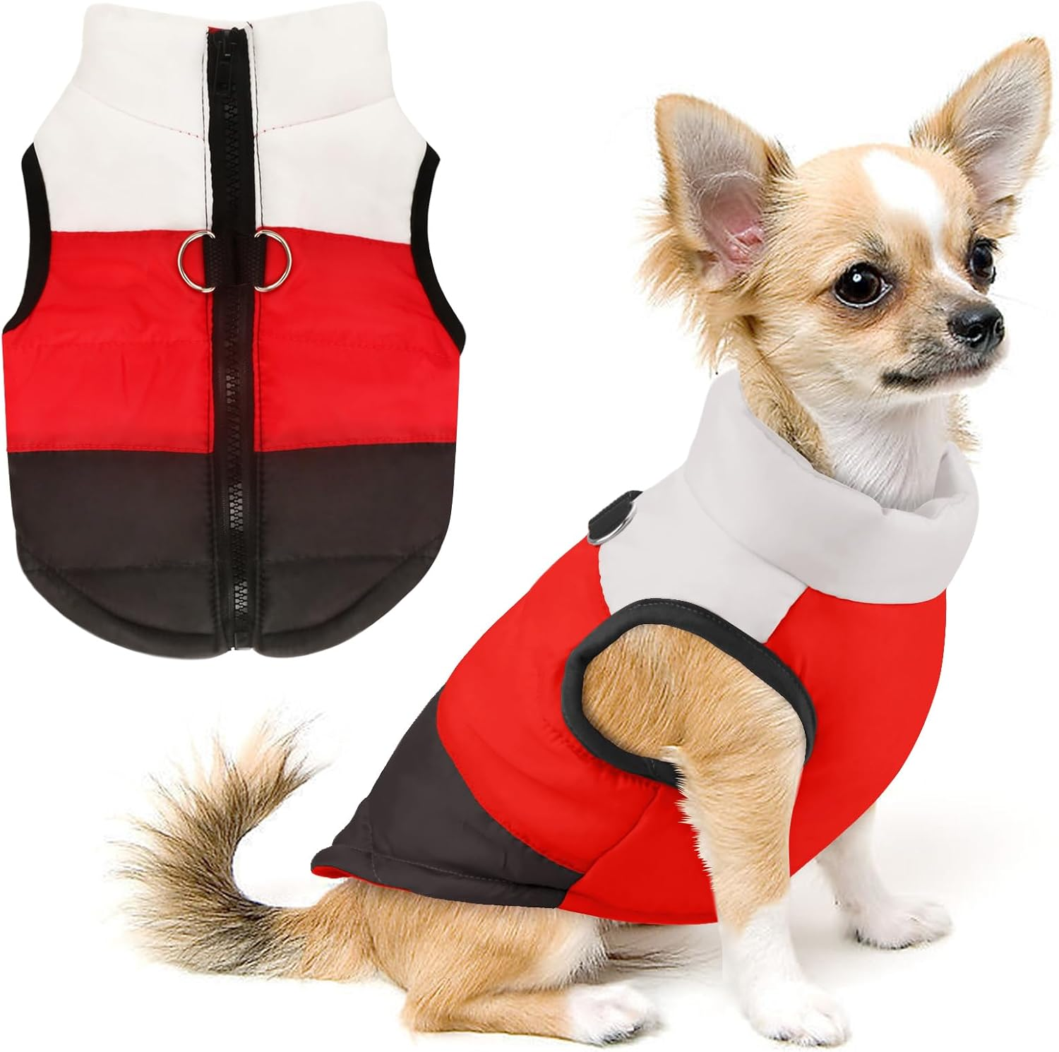 Idepet TM Pet Dog Cat Coat with Leash Anchor Color Patchwork Padded Puppy Vest Teddy Jacket Chihuahua Costumes Pug Clothes XS S M L (S, Rose)