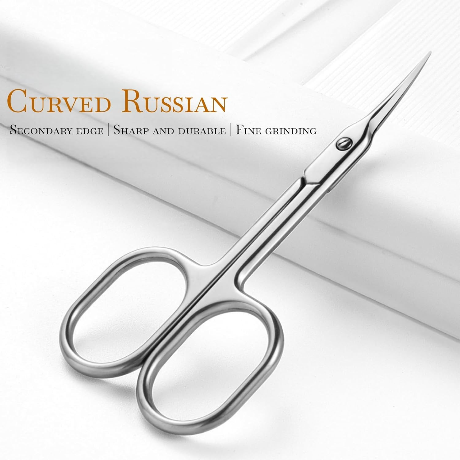 Suytvenxau Premium Manicure Scissors, Stainless Steel Cuticle Scissors & Eyebrow Scissors with Double-Sharpened Curved Blade, Multi-Purpose Eyebrow Kit for Nails, Eyelashes, Dry Skin, 3.76In (9.55Cm) image number 1