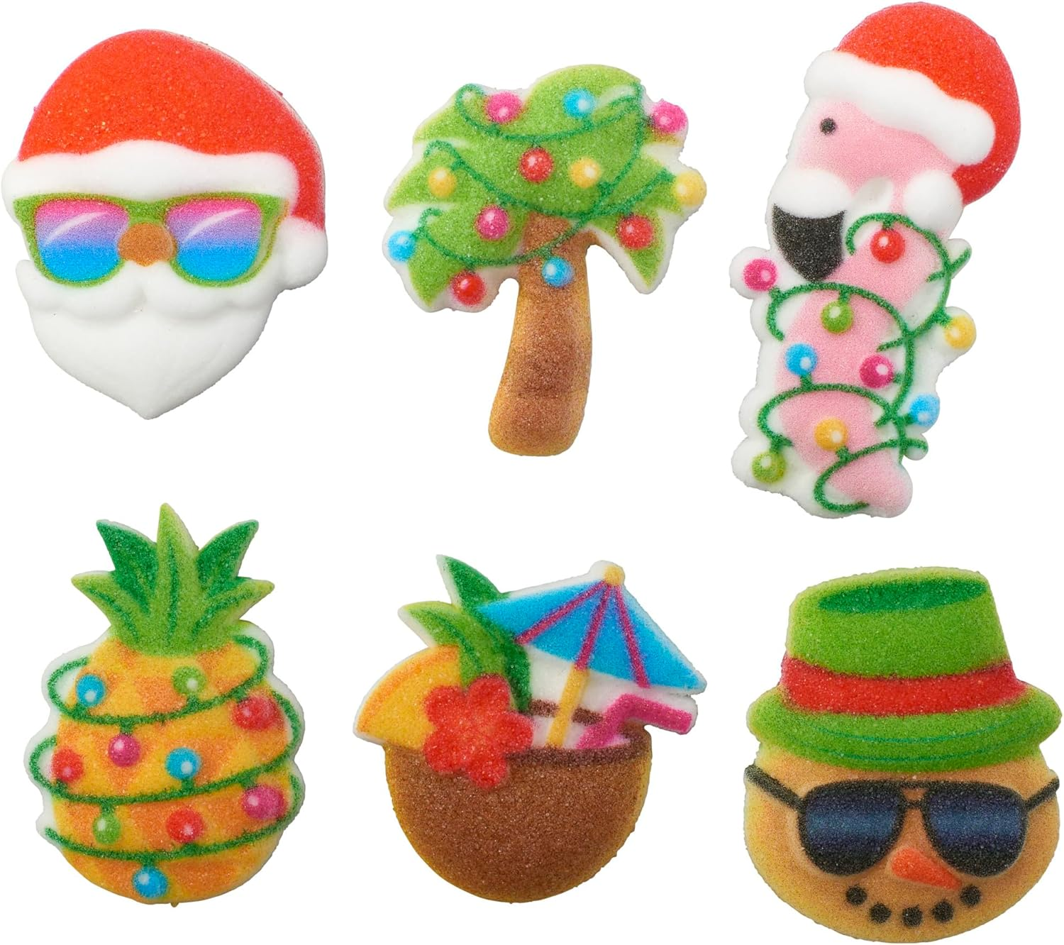 Sugar Dec-Ons&reg; Tropical Christmas Assortment Sugar Cake Decorations, Ready to Use Edible Cupcake Toppers, 108 Shaped Decorations image number 1