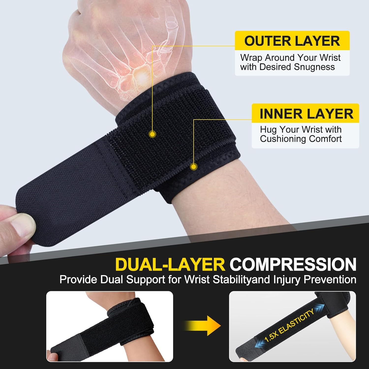 &zwnj;COZY CORE 2-Pack Wrist Wraps Strap for Men & Women - Adjustable Compression Wrist Support for Carpal Tunnel, Weightlifting & Gym Workout. Breathable, Flexible & Reusable Wrist Brace for Pain Relief, Injury Prevention & Enhanced Performance during Training image number 5
