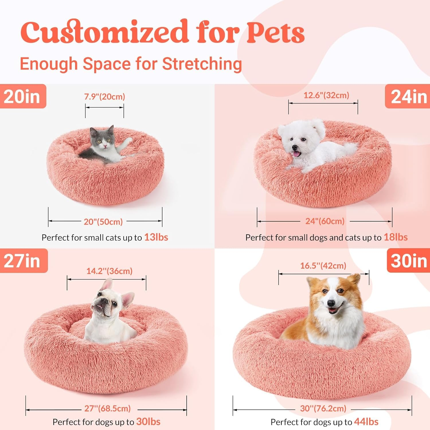 Rabbitgoo Cat Beds for Indoor Cats, 20 Inches Cat Bed Machine Washable, Fluffy round Pet Bed Non-Slip, Calming Soft Plush Donut Cuddler Cushion Self Warming for Small Dogs Kittens, Light Pink, Medium image number 6