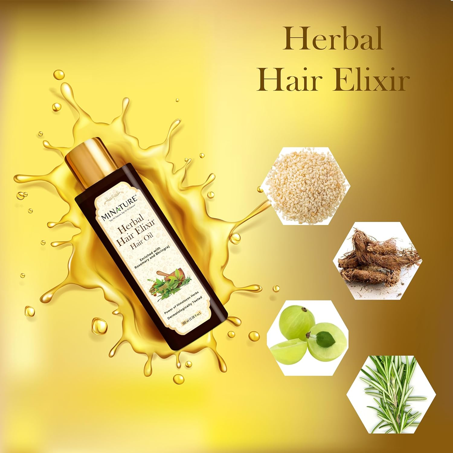 Mi Nature Elixir Oil | Power of Himalayan Herbs | Enriched with Rosemary, Brahmi, Bhringaraj Fenugreek | Dermatologically Tested |100Ml (3.38 Fl Oz) image number 3