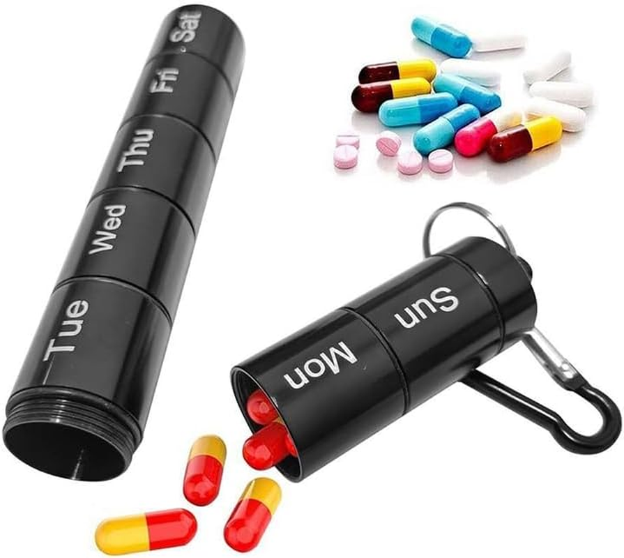 Weekly Medicine Organizer: Durable Aluminium Alloy 7-Day Pill Box for Safe Medication & Vitamin Storage - Compact & Travel-Friendly Design