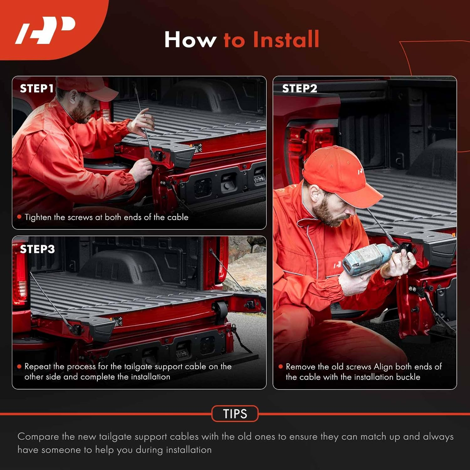 A-Premium Tailgate Support Cable Compatible with Chevrolet Blazer 1995-2005, S10 1994-2004 & GMC Jimmy 1995-2001, Sonoma 1994-2004 & Oldsmobile Bravada 1996-2004, 17-1/4 Inch, Rear Tailgate image number 1