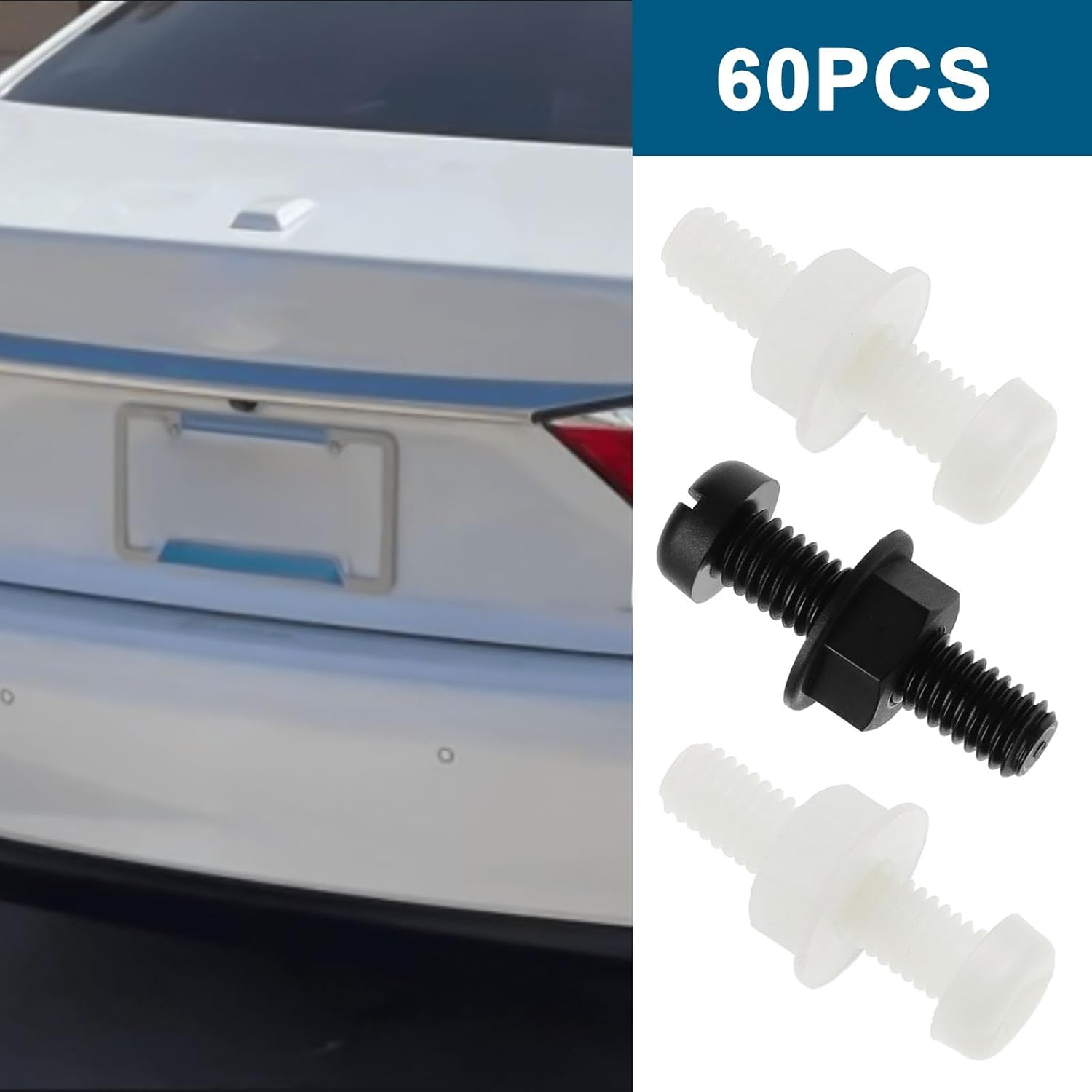 Emagtech 30 Sets Plastic License Plate Screws with Hex Nuts M6 Car Number Plate Fixing Fitting Fasteners for Car Auto Motorcycle Supplies (15 Sets Black & 15 Sets White)