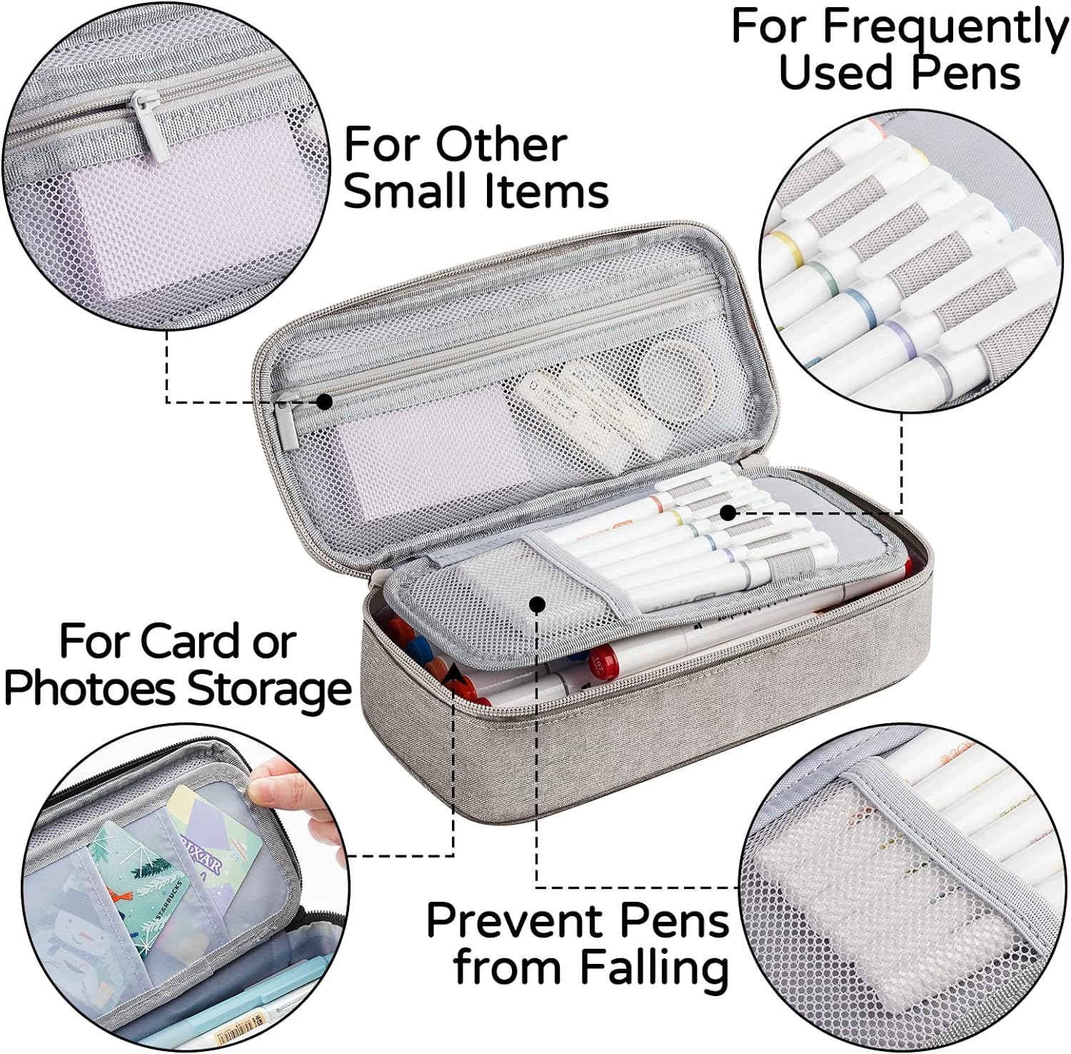 WEMATE Large Pencil Case Aesthetic, Big Capacity Canvas Pouch with Zipper, Marker Pen Case for Women & Men, Portable Stationery Pencil Bag for Office, Light Grey - Light Grey image number 6