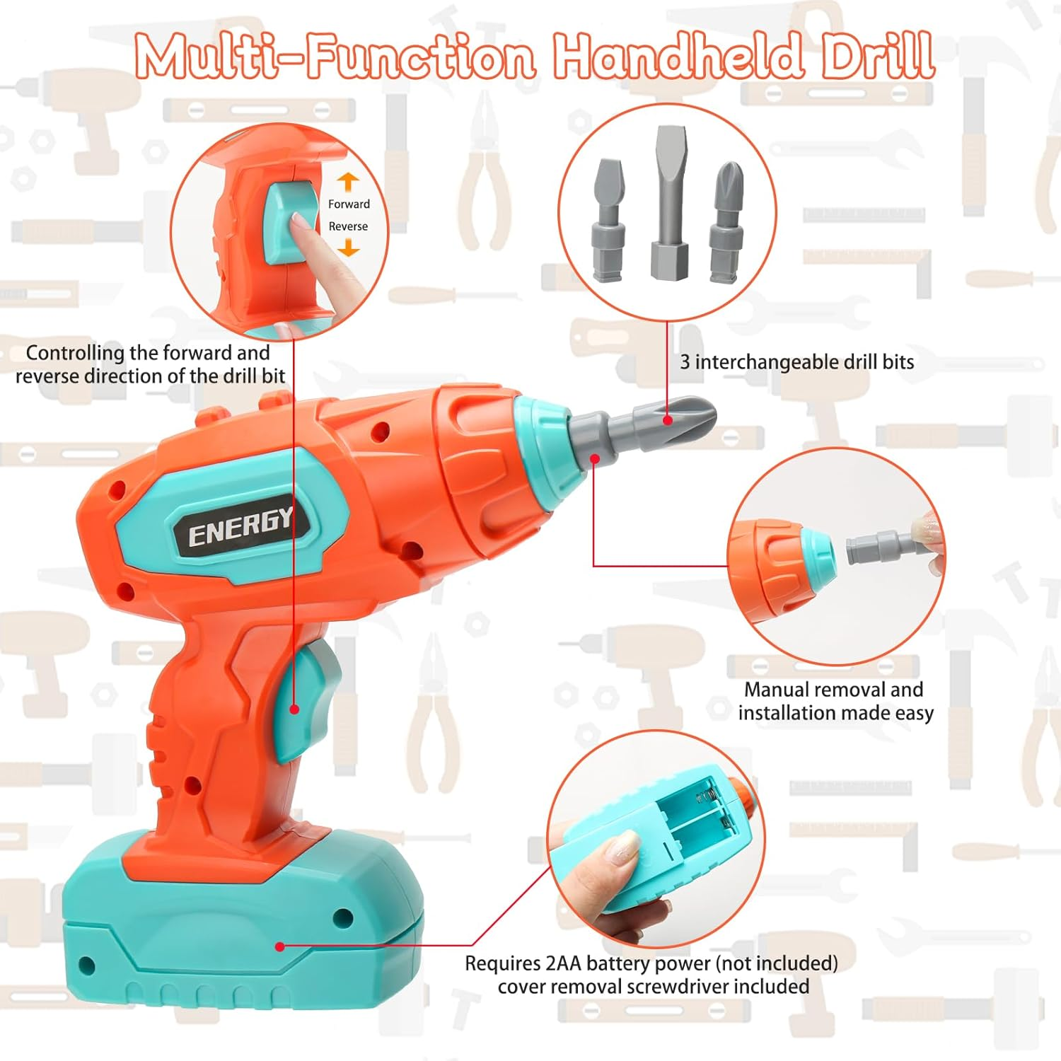 MR.TIMELAG Kids Tool Set - 144PCS Pretend Play Construction Toy with Tool Belt, Electric Drill & Building Blocks - STEM Learning Toys for Boys Girls Ages 3-8 Years Old image number 1