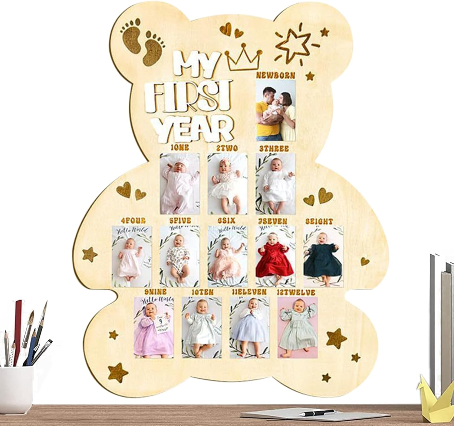 Baby Photo Board | Cute Baby Picture Frame | Wood Kids Growth Picture Display Board for New Parents Enthusiasts Photographers Family Reunion First Birthday Travel
