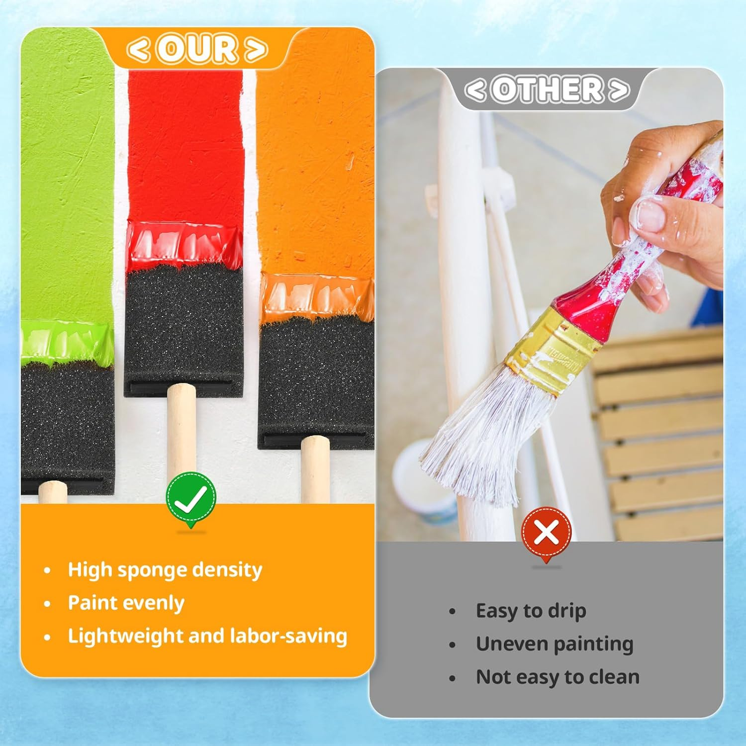 Foam Paint Brushes, 1.6 Inch, 8 Count, Sponge Paint Brush, Foam Brushes for Painting & Staining, Craft & Art Paint Sponges image number 4