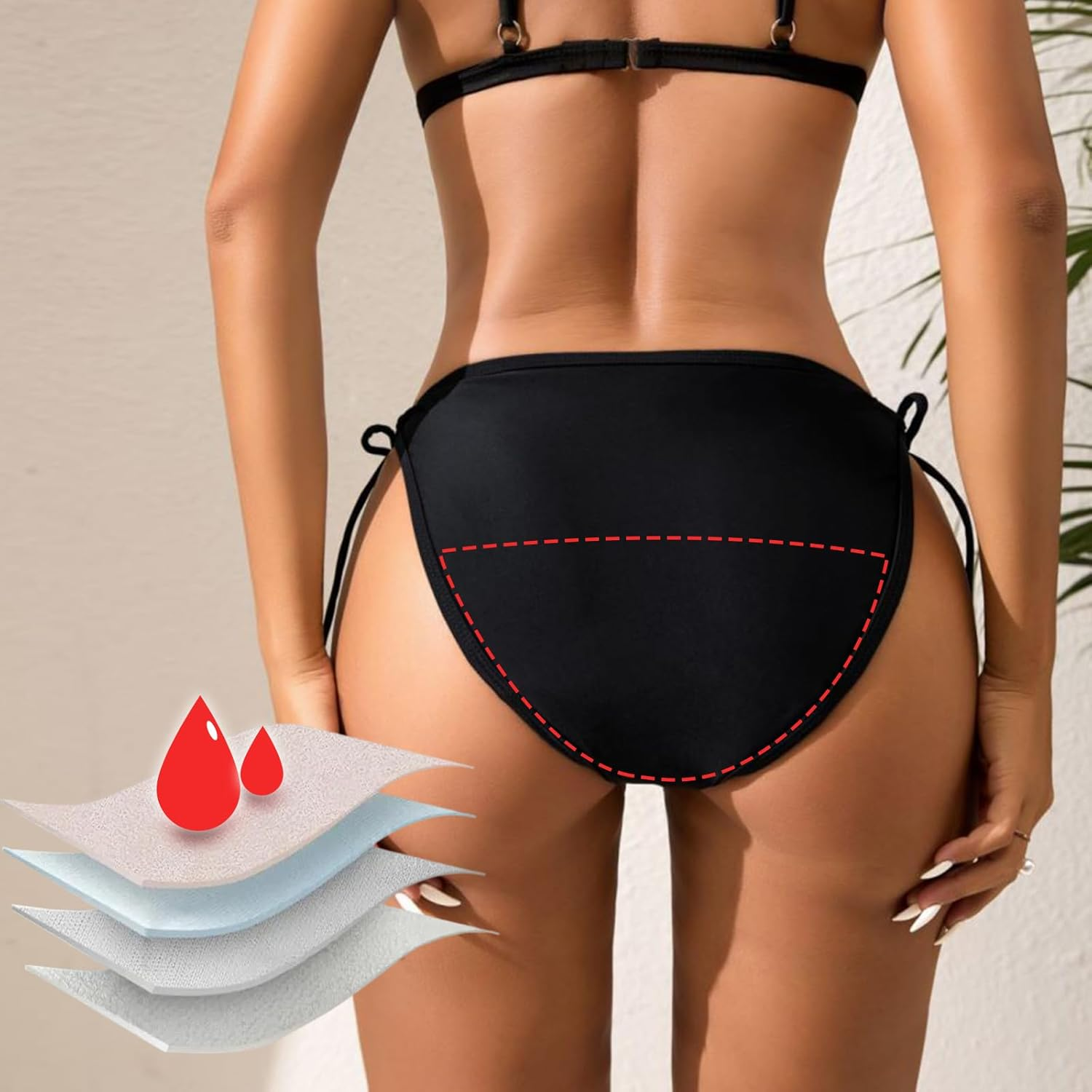 4-Layer Leakproof Period Swimwear for Teens, Girls & Women | High Elasticity Swim Bottoms | Comfortable, Secure Black Swimwear for Swimming image number 6