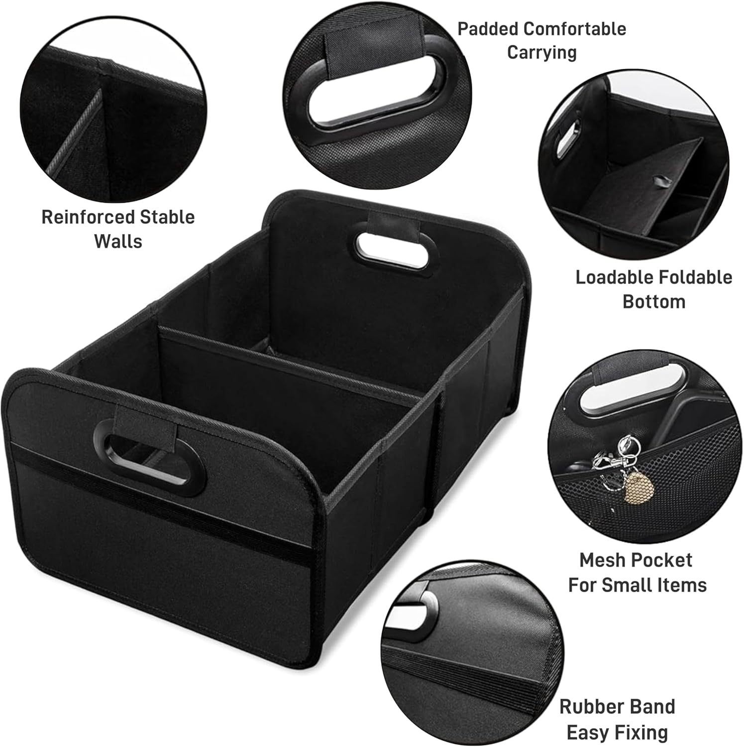 H&C&X 2025Trunk Organizer for Car, Portable Car Boot Tidy Foldable Waterproof Auto Storage Bag Cargo Trunk Groceries Organizer, Auto Accessories Universal for Suv/Truck/Van/Sedan (Black) image number 4