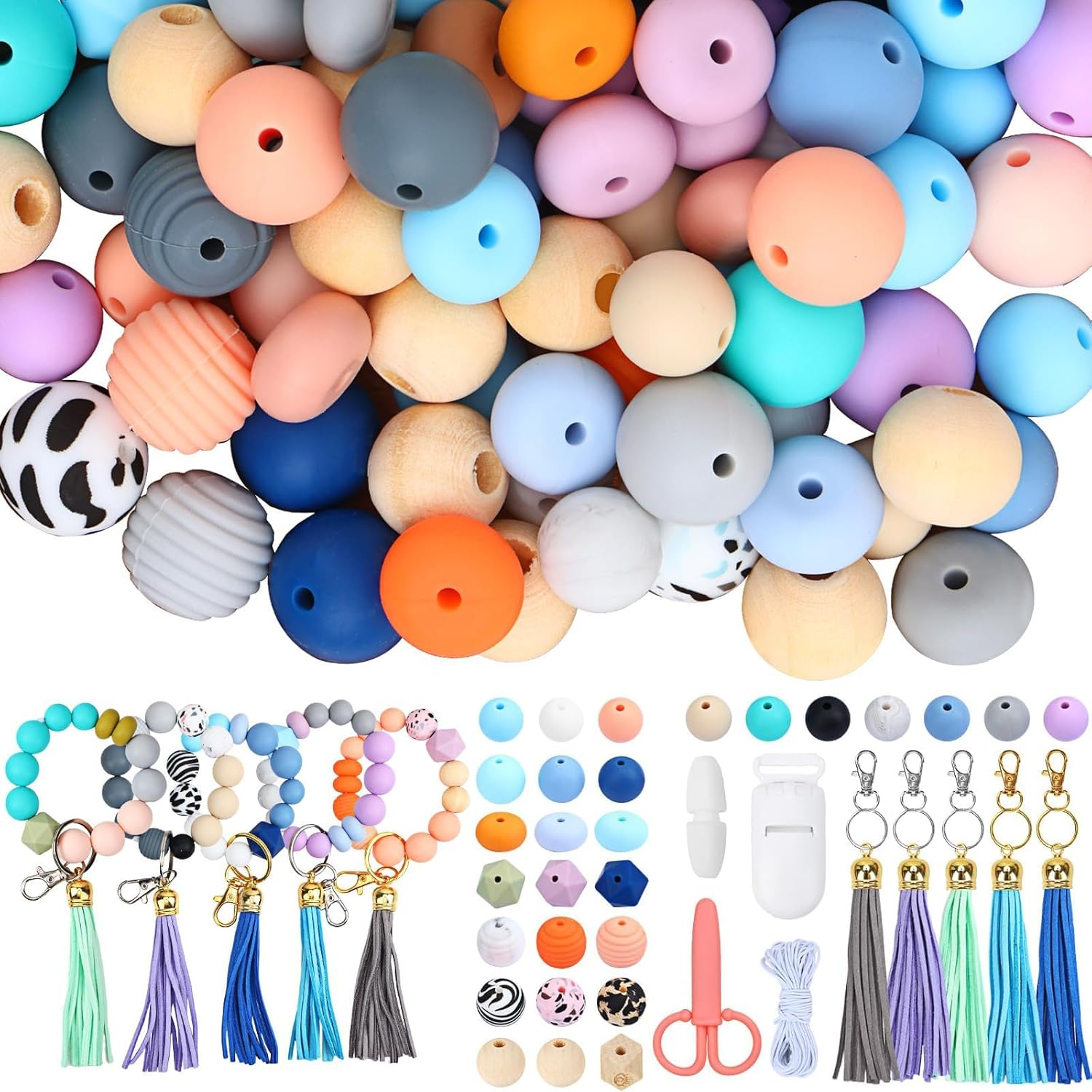 Silicone Beads Kit for Keychain Makingteacher Lanyard, Rubber Beads for Making DIY Crafts, Durable Silicone Beaded Lanyard for Women-278 Pcs image number 3