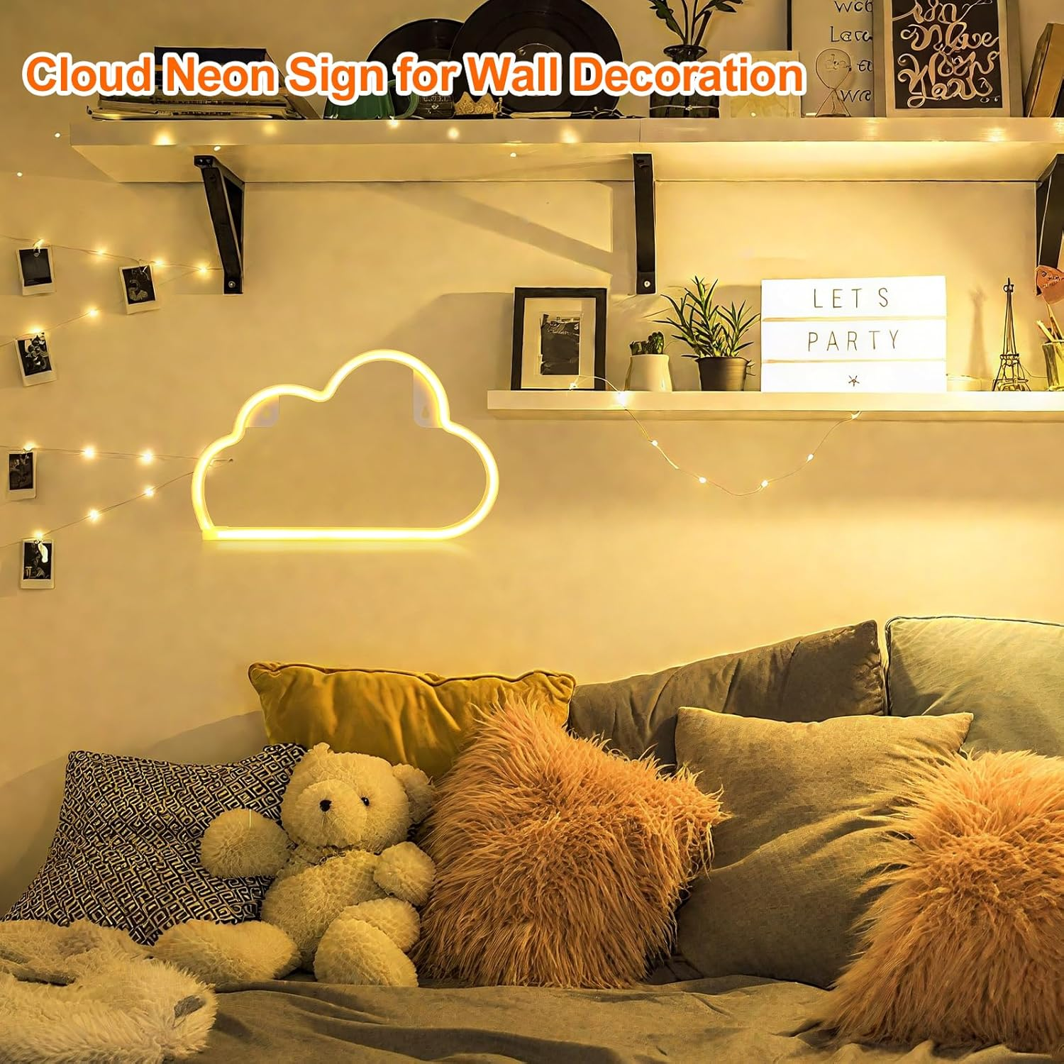 Gpurplebud Cloud Neon Sign, LED Cloud Sign Shaped Decor Light Warm White image number 2