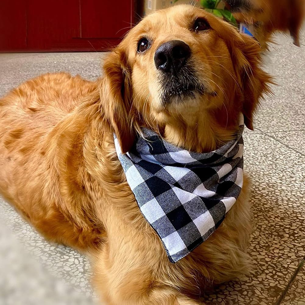 Pack of 4 Classic Checked Dog Neckerchief, Dog Triangle Neckerchief, Dog Bandana, Dog Neckerchief, Suitable for Cats/Small Dogs/Large Dogs image number 4