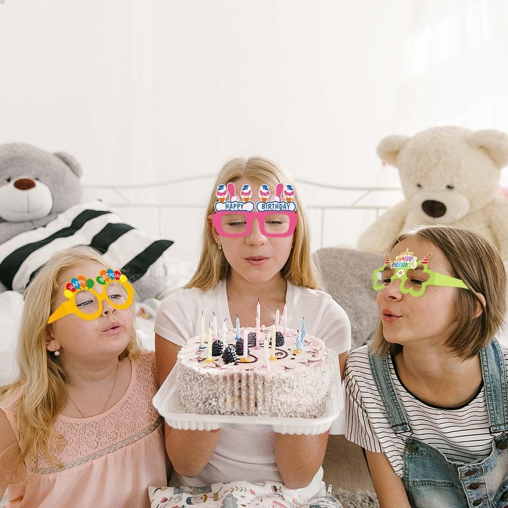 Happy Birthday Party Paper Glasses, 8 Pack Decorative Photo Props, Multi-Coloured image number 3