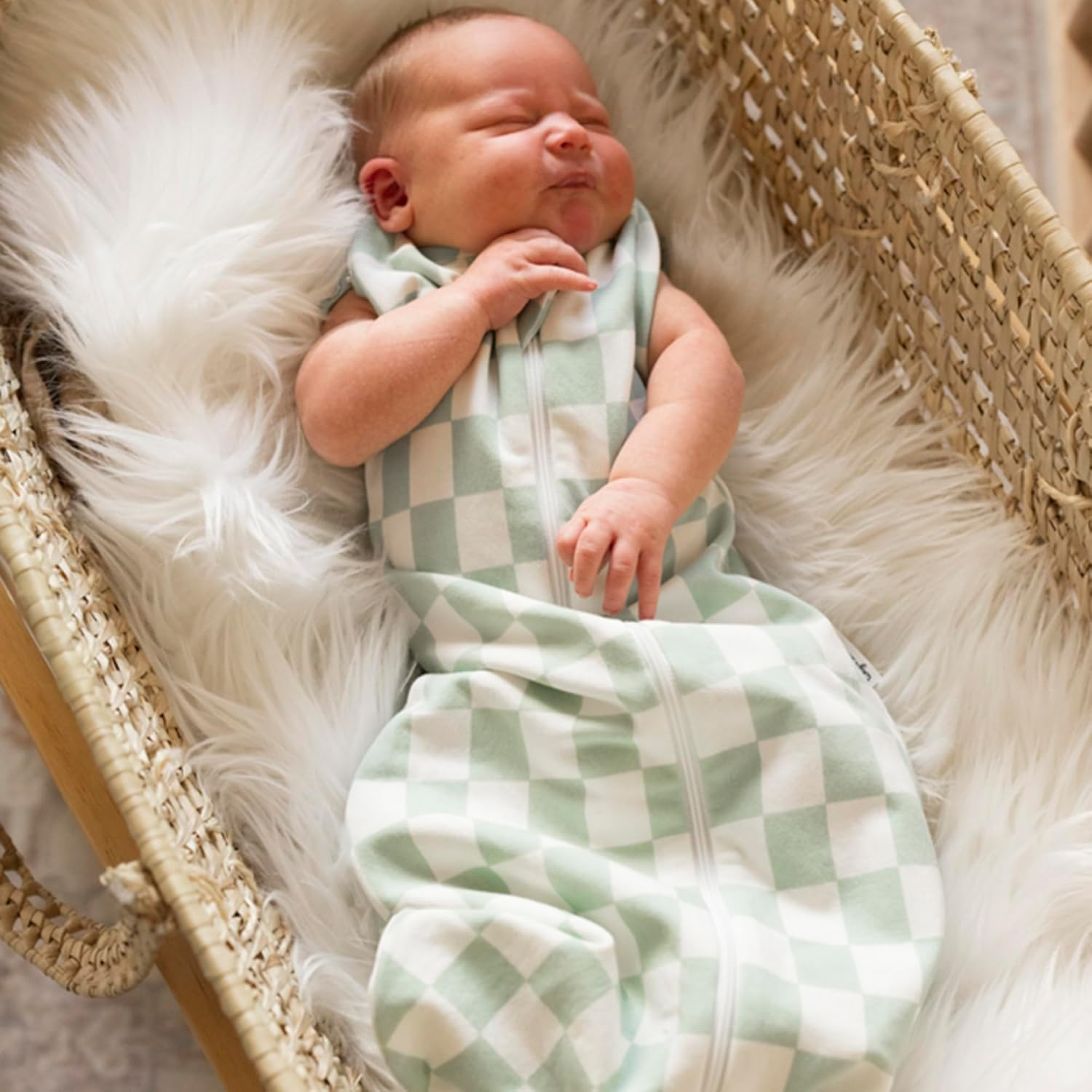 Tiny Twinkle Sleep Sack:1.0 TOG, 95% Cotton & 5% Elastane, Supersoft Micro-Fleece Wearable Blanket with Swaddle Transition (Sage Checkers) image number 5