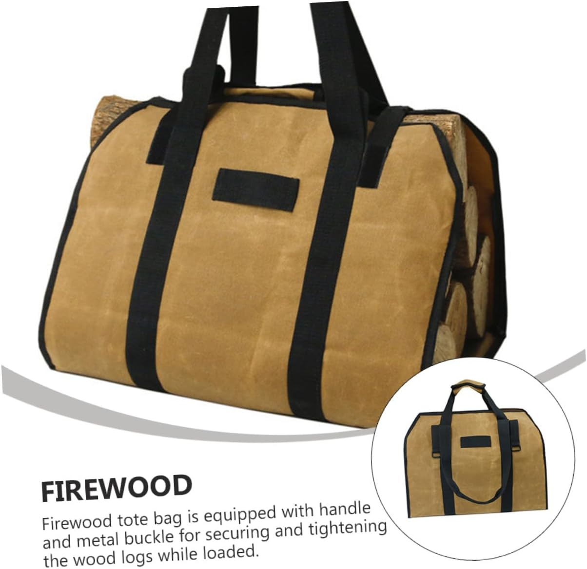 Waxed Canvas Firewood Holder Capacity Log Carrier Bag with Padded Handles Multi-Functional Outdoor Storage Tote for Camping Garden Tools and Household Supplies image number 5