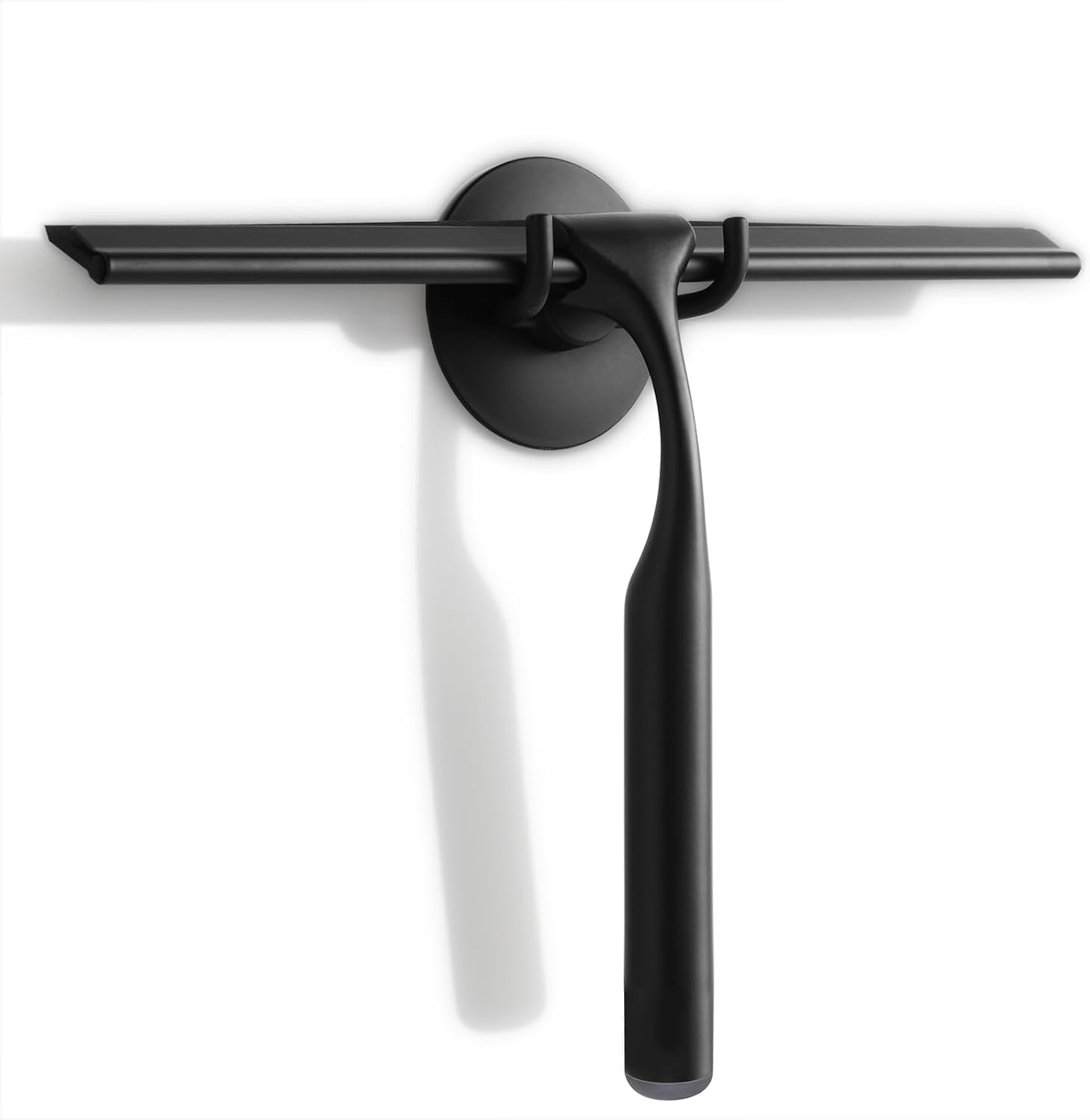 10 Inch Squeegee for Shower Glass, Black Shower Squeegee with Adhesive Hooks Heavy Duty, Non-Slip Long Handle, Spare Blade, All-Purpose Squeegee Cleaning for Bathroom Doors Car Window (Silver)