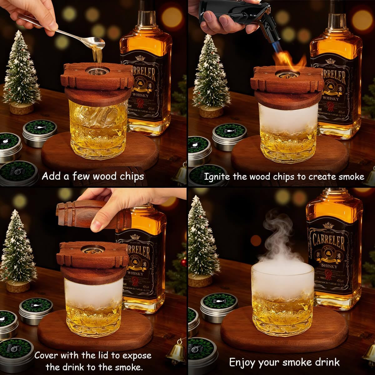 Whiskey Smoker Kit Men Gifts - Cool Gadgets Whisky Christmas Birthday Gifts for Men Him Dad Husband Grandpa Old Fashioned Drink Cocktail Smoker Infuser Kit Bourbon Cocktail Bar Accessories image number 3