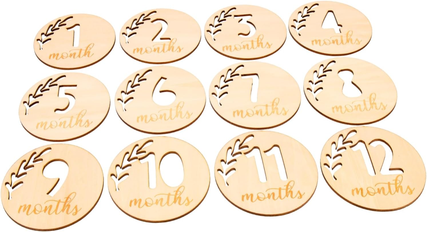 Sosoport 12Pcs Hollowed Wooden Milestone Cards for Newborn Photography Props Monthly Growth Cards for Boy Girl Boy Girl Birthday for Shower image number 5