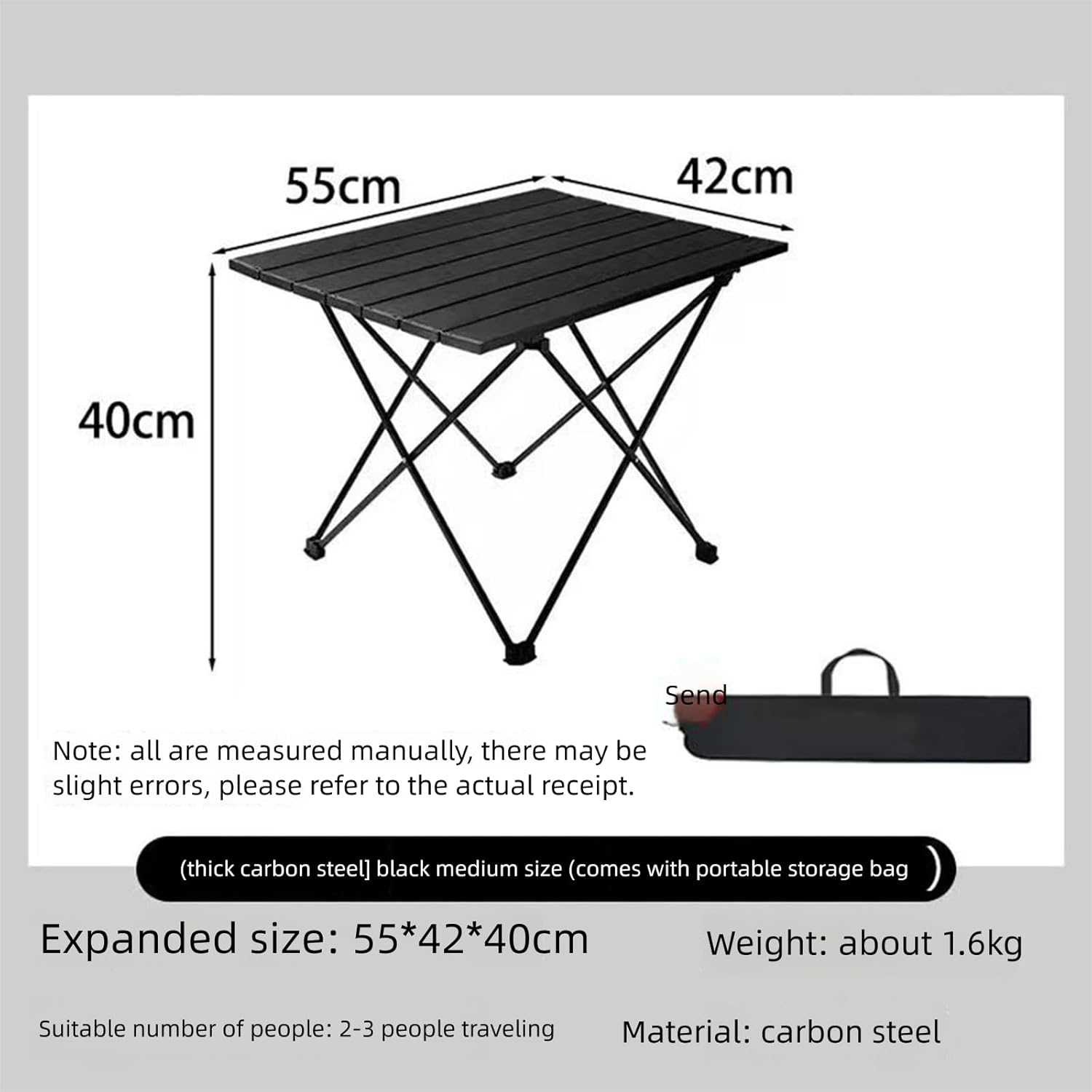 Large Folding Camping Table(68 * 46 * 41Cm), Portable Folding Beach Table with Carry Bag, Easy Carry Compact Design for Outdoor, Picnic, BBQ, Beach, Festival, Home Use - Black image number 2
