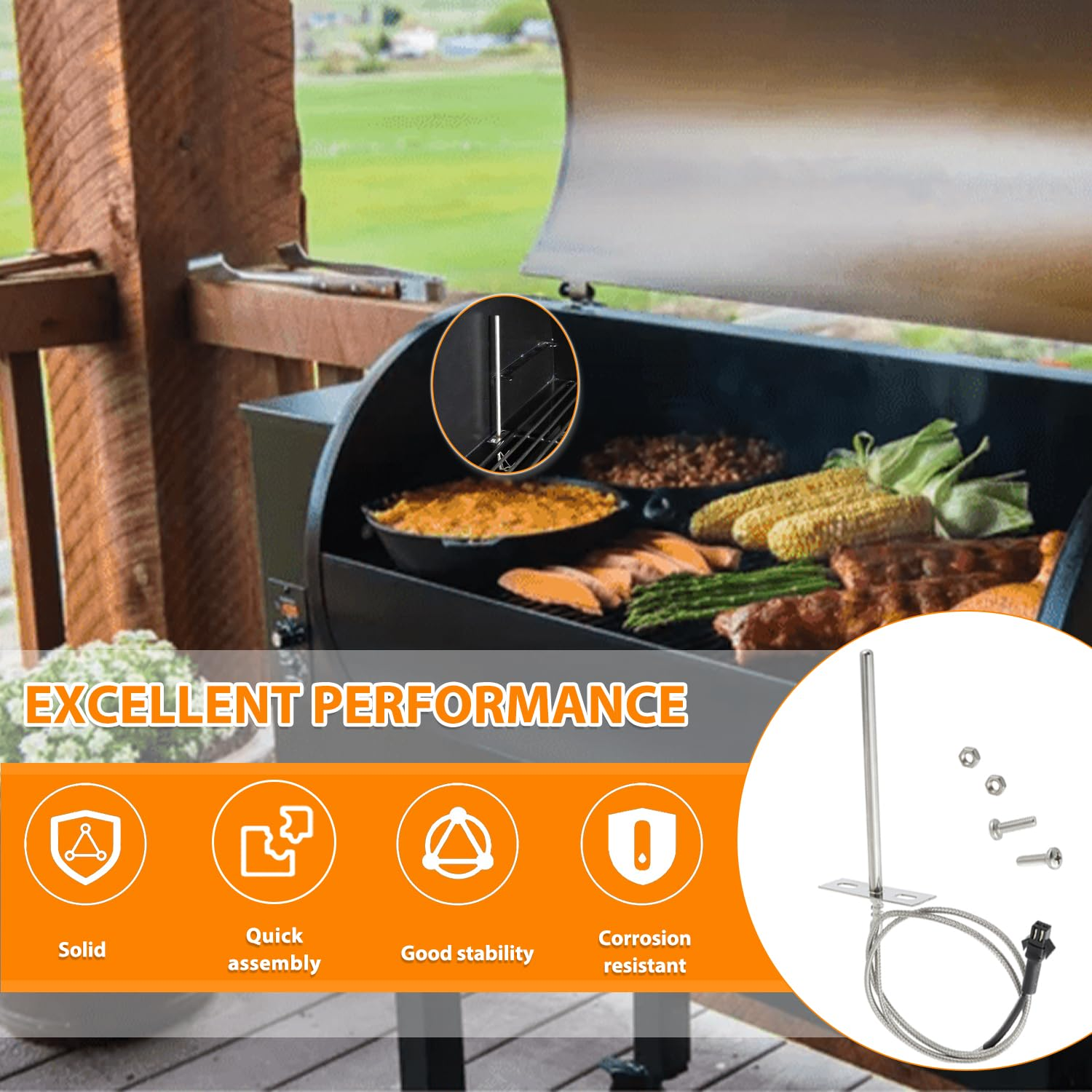 HUAREW RTD Temperature Probe Sensor, Internal Grill Ambient Temperature Sensor Suitable for Pit Boss Pellet Grill PB1000XL-025-R00 V2 (70123-AMP)