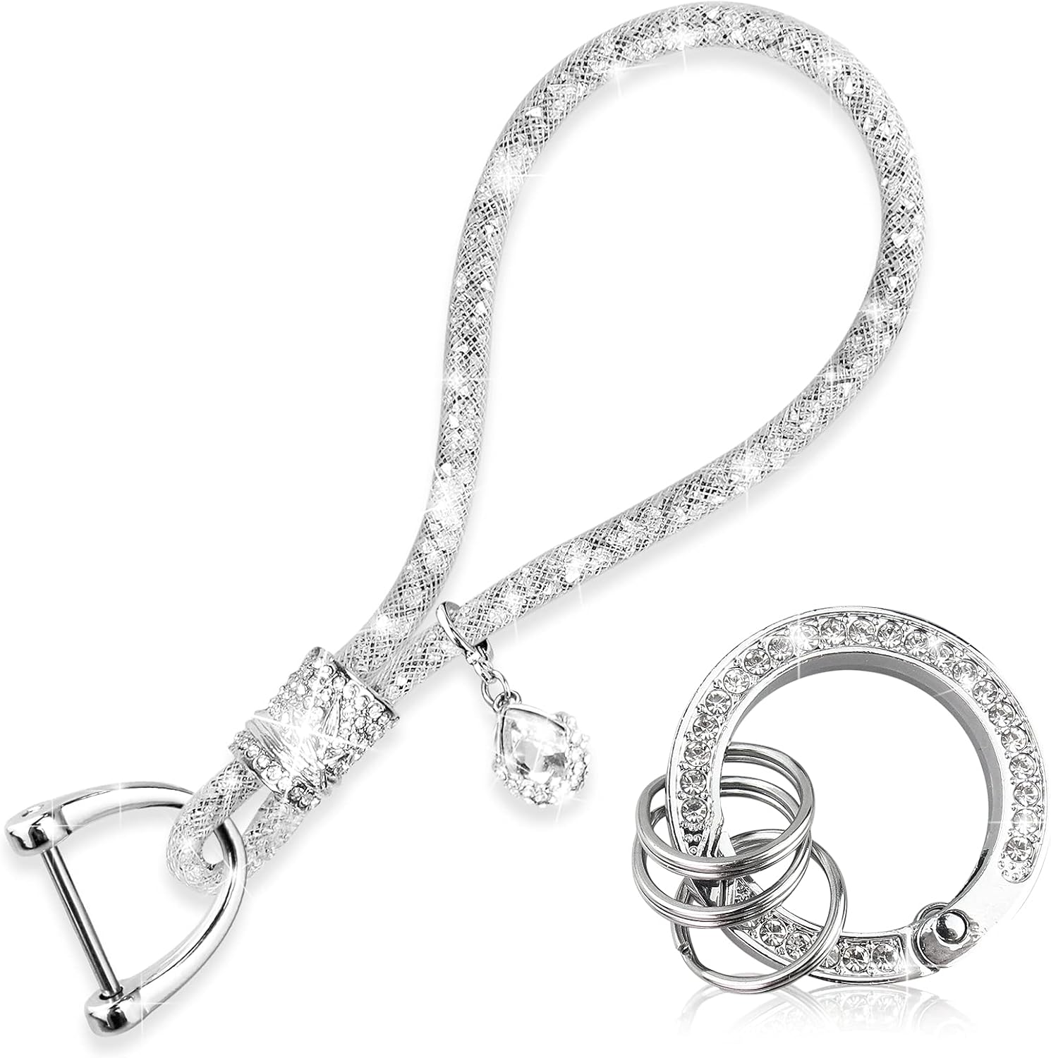 Cute Wrist Car Keychain for Women, Crystal Keychain Accessories，Bling Wrist Lanyard for Keys, Car Key image number 1