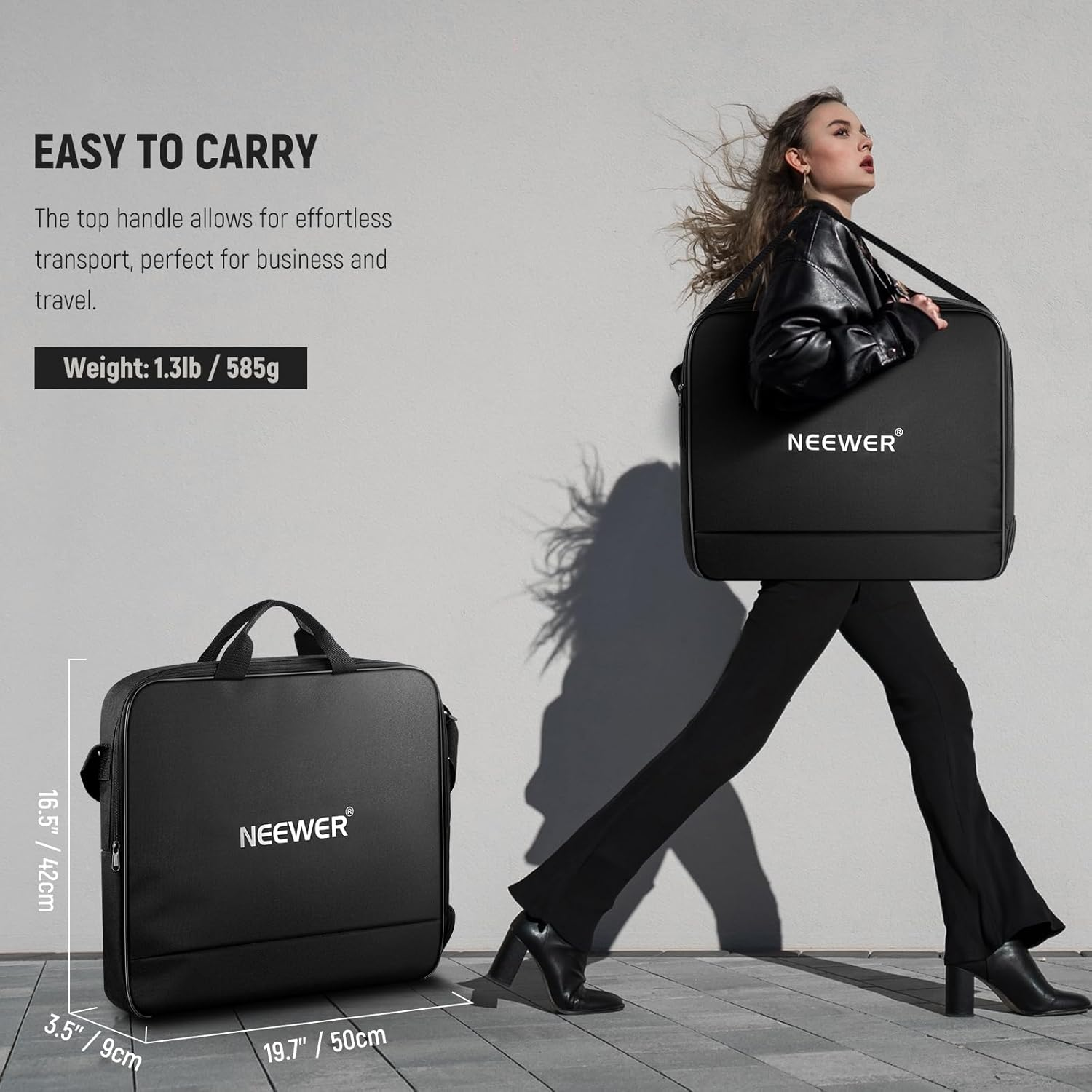 NEEWER 12" Ring Light Carrying Bag for RH12B RH12C RH10B RH8B, 19.7"X16.5"/50X42Cm Portable Protective Nylon Travel Case with Separate Section for Folded Light Stand Tripod up to 19.7"/50Cm, RU-011 image number 5