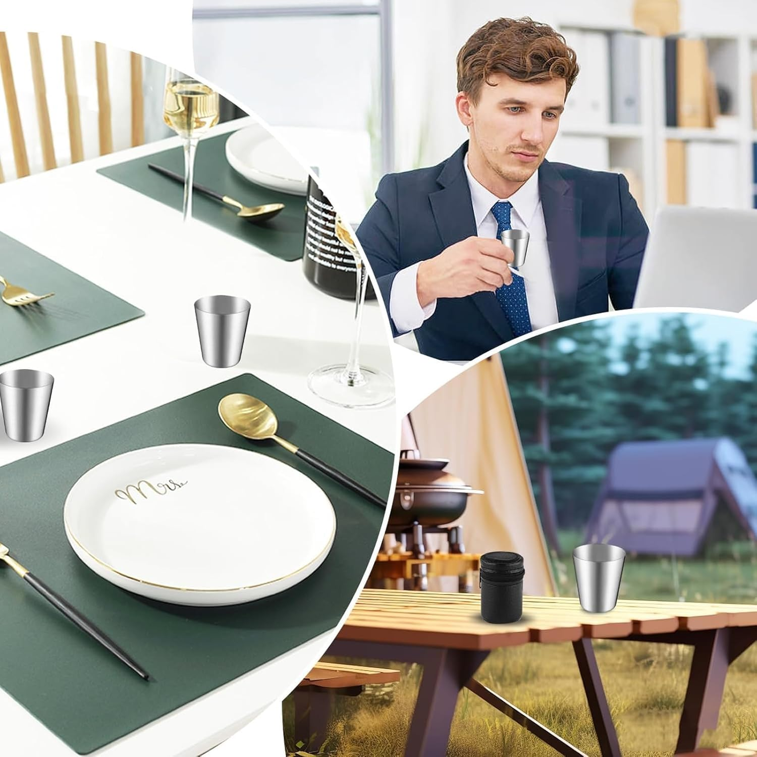 Pack of 4 Stainless Steel Cups, 30 Ml Shot Glasses Made of Metal, Portable Metal Cup with Leather Bag, for Outdoor Camping, Hiking, Picnic, Holiday (30 Ml) image number 6