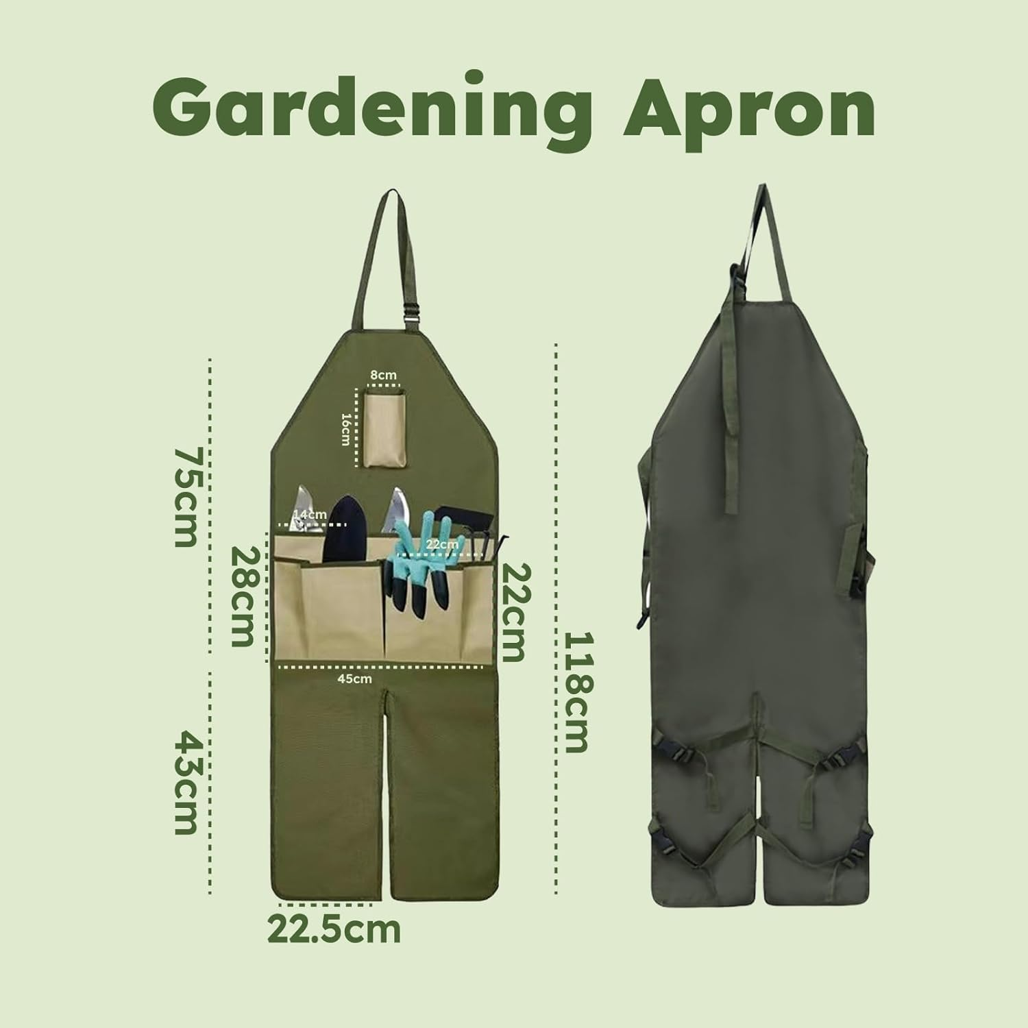 Garden Leggings Apron - Oxford Fabric Gardening Apron with Split Leg and Large Pockets Design, Durable Garden Work Apron for Pruning, Planting, Woodworking and Orchard Work(Green Brown)