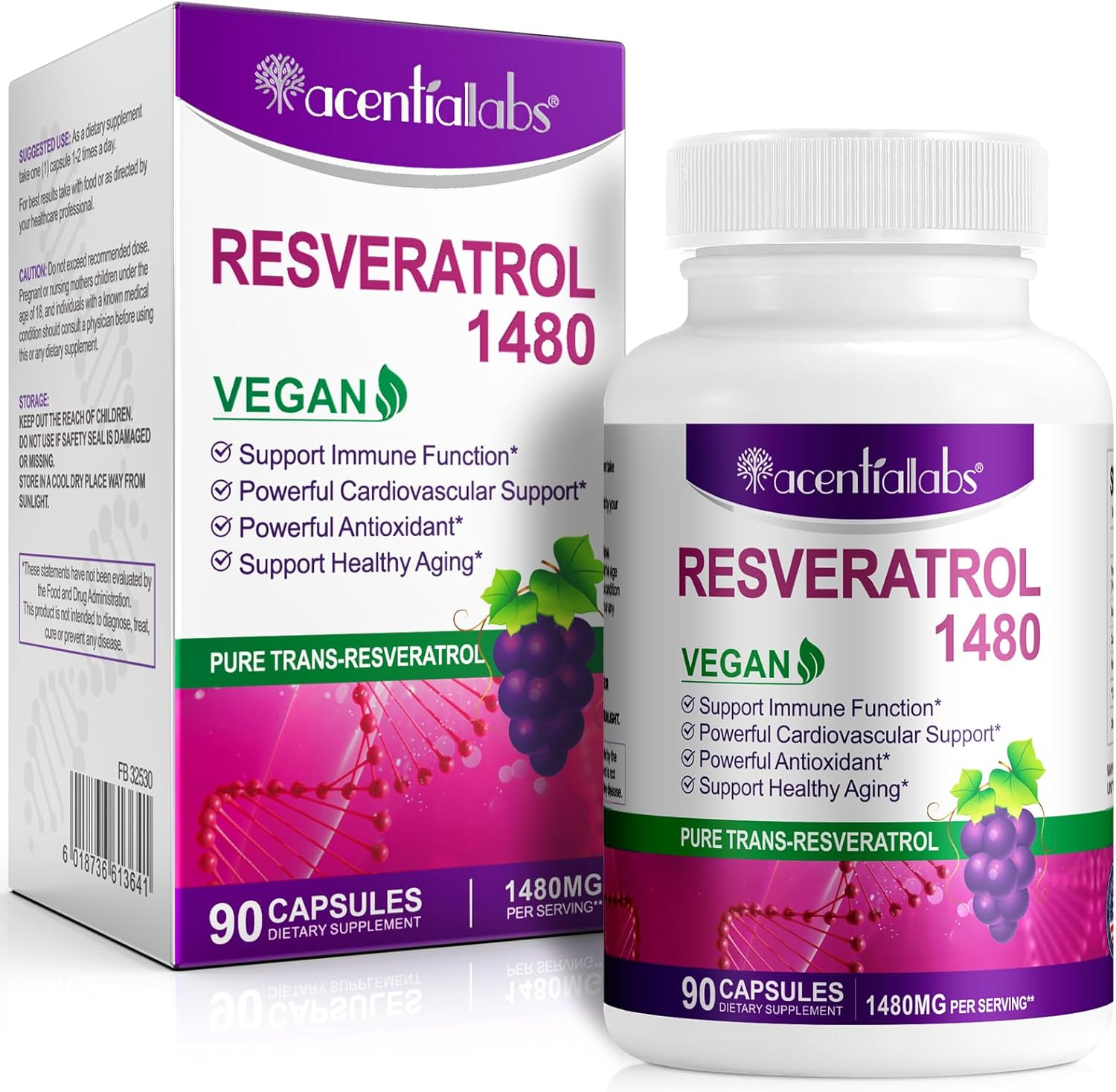 Resveratrol Supplement | Pure Trans-Resveratrol | 1480Mg per Serving | 90 Capsules | 3 Month Supply image number 1