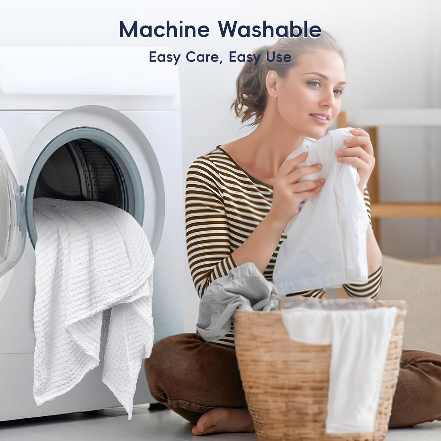 100% Cotton Blanket, Waffle Weave Blanket for Bed and Sofa, Breathable and Soft, 350GSM Premium Cotton, White, 127X152Cm image number 4