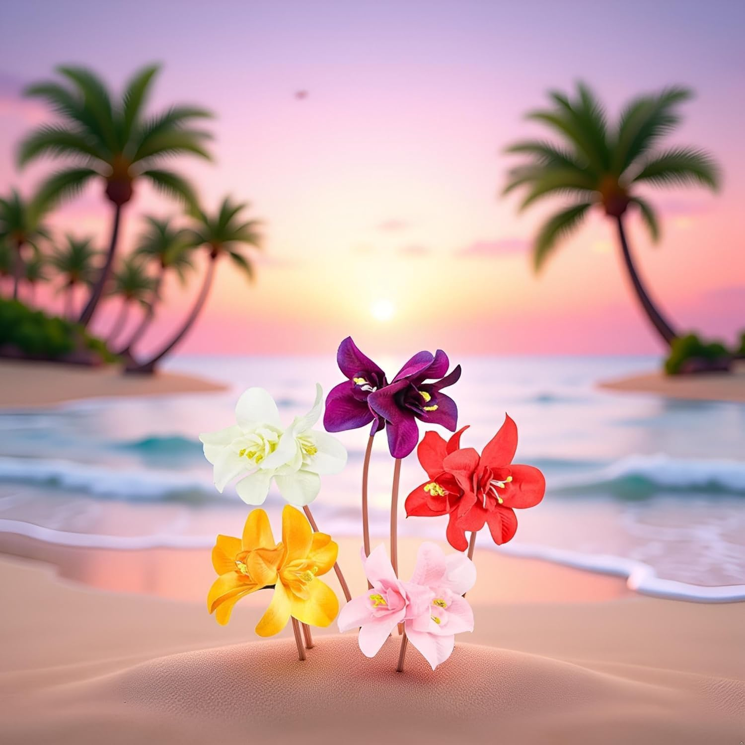 Colorful Artificial Bohemian Hawaiian Hibiscus Plumeria Flower Hair Clips and Barrettes - Seaside Holiday Bridal Hair Accessories image number 6