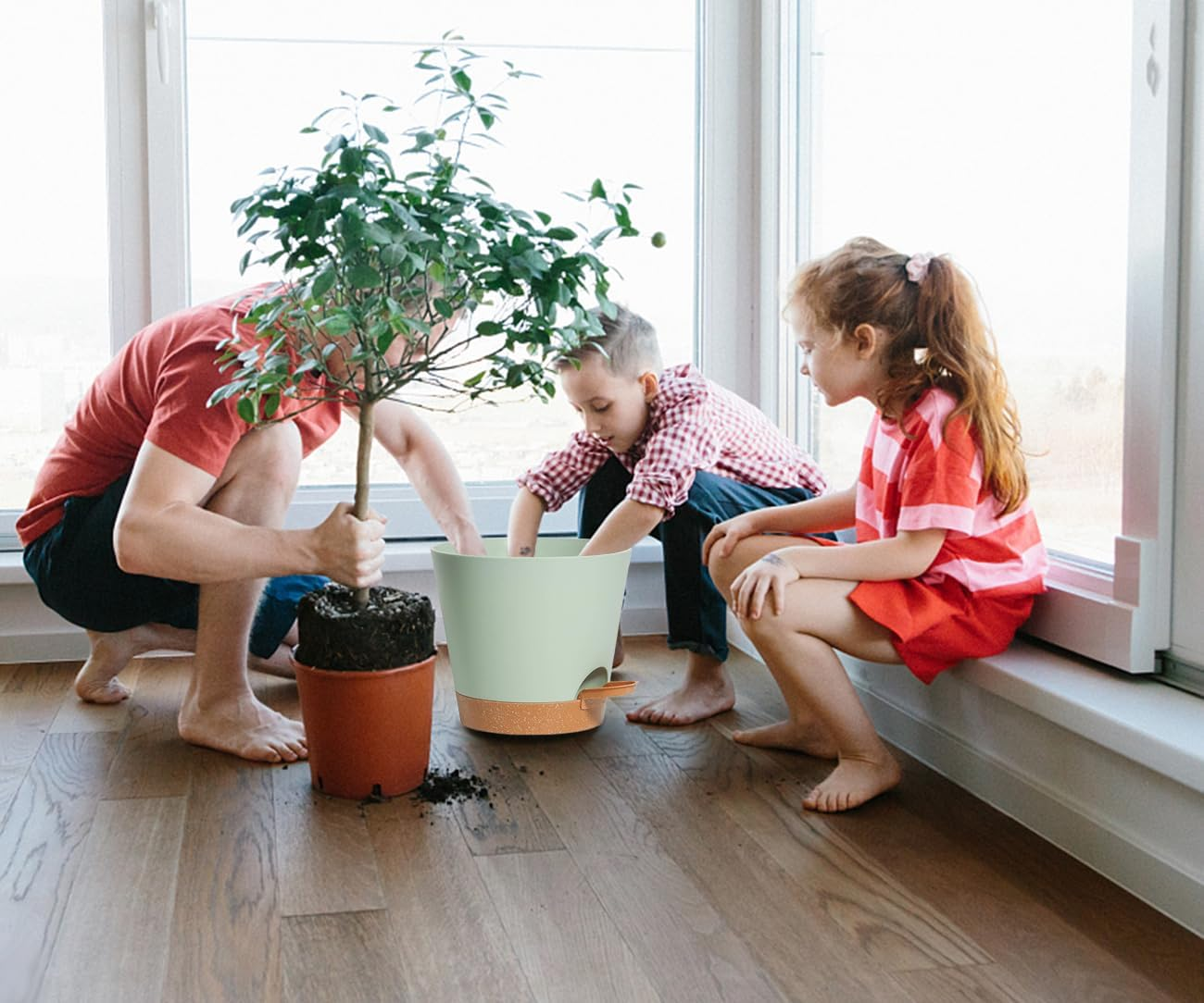 12Inch/2Pcs Self Watering Green Plastic Plant Pot Flower Planters with Drainage Hole and Deep Reservoir Large Planting Pots for for All Houseplants,Succulent, African Violets, Flowers and Cactus image number 3