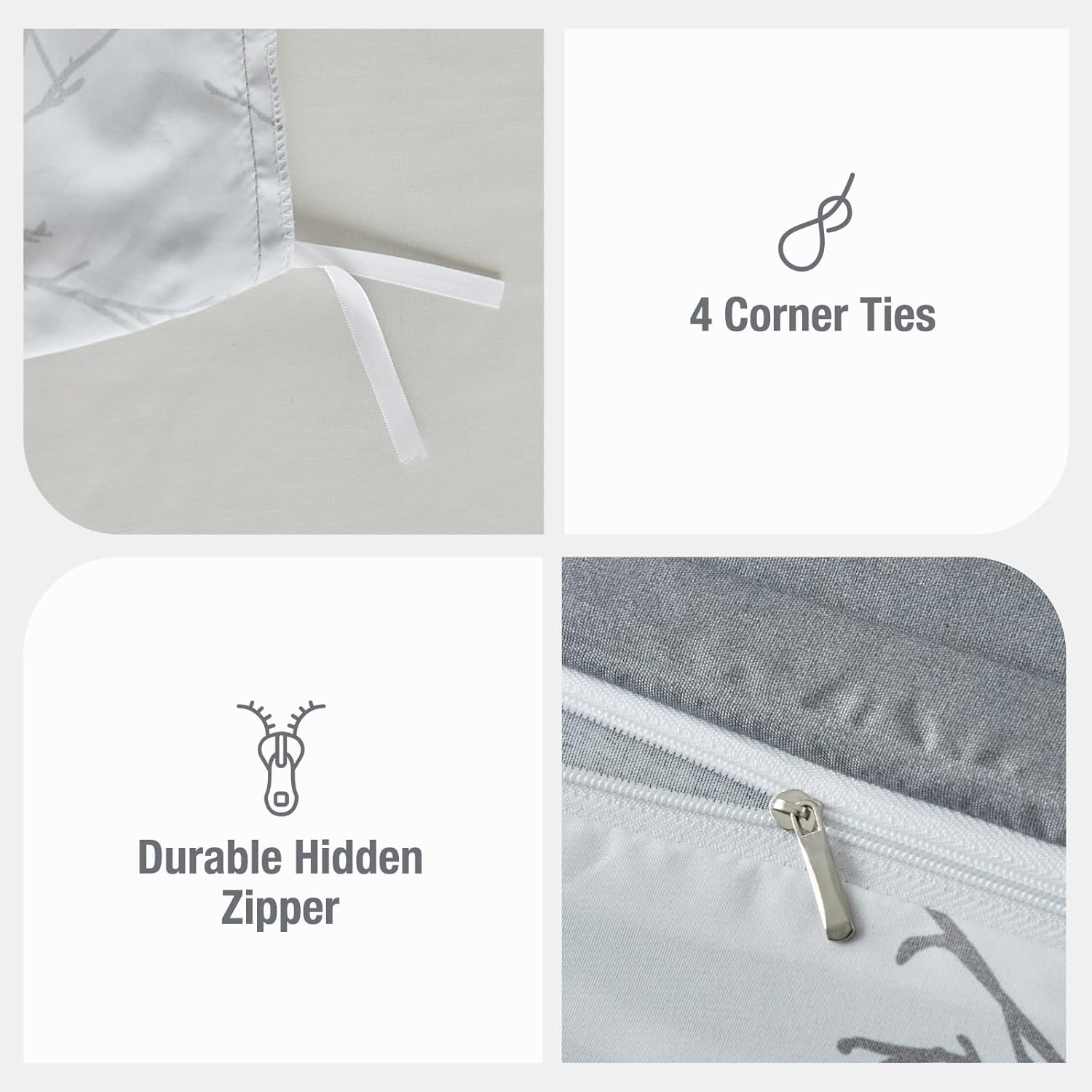 Tokokimo 3 Piece Bedding Set 220 X 240 Cm with 2 Pillowcases with Zip 65 X 65 Cm Microfiber Duvet Cover with Twig Motif for Double Bed with Zip, Dark Grey image number 1