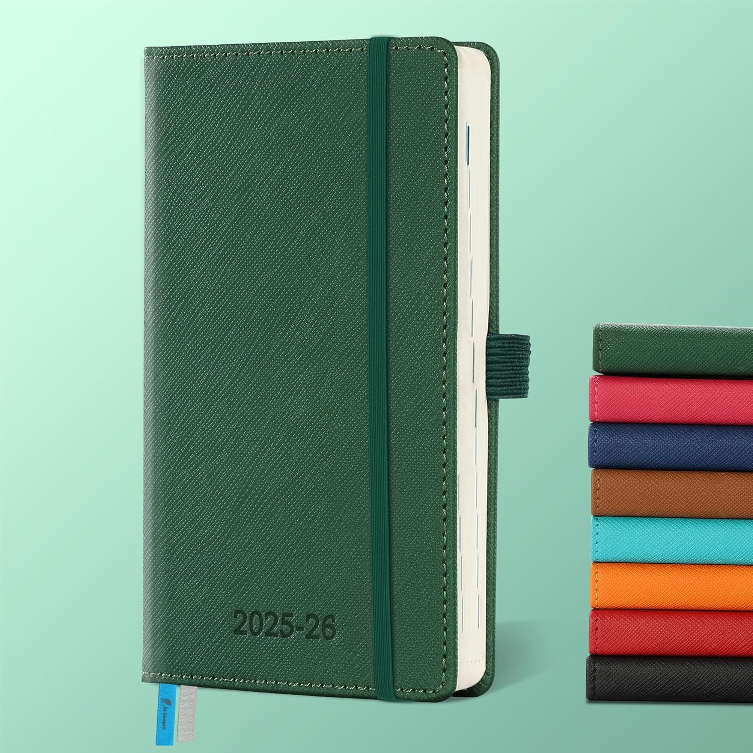 IN-LUXPRO Weekly Monthly 2025-2026 Planner (July 25-Dec 26),6.5"X3.75",18 Months Agenda Plan with Month Tabs & Pocket,Expenses/Note Pages, Academic Calendar with Vegan Leather Cover,Green image number 3