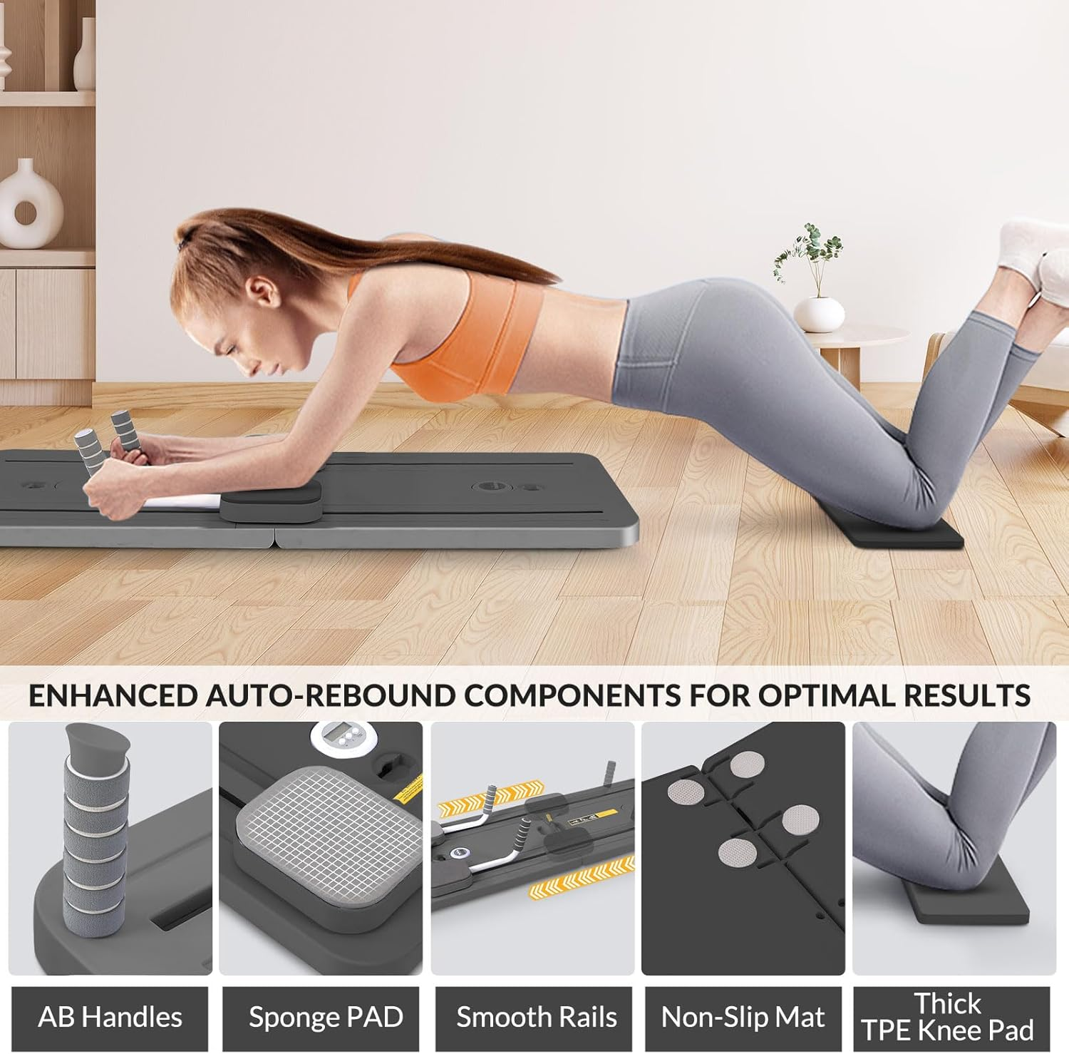 Pilates Reformer Machine,Pilates Reformer for Home Gym,Board Automatic Rebound Ab Roller ,Portable Abdominal Board for Low-Impact Core & Leg Training image number 1