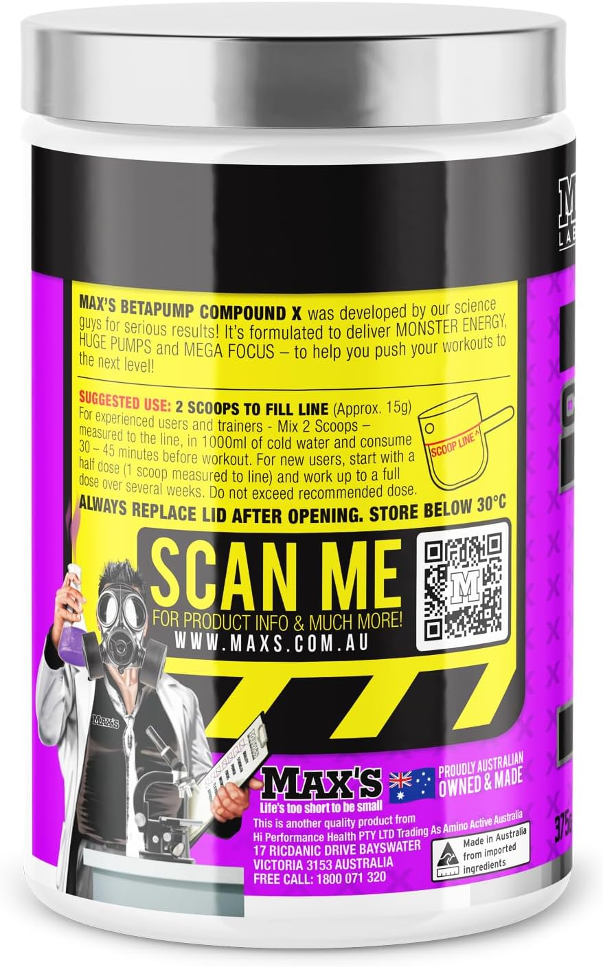 Maxs Lab Series Beta Pump Compound Grape Grenade Pre-Workout Powder 375G image number 2