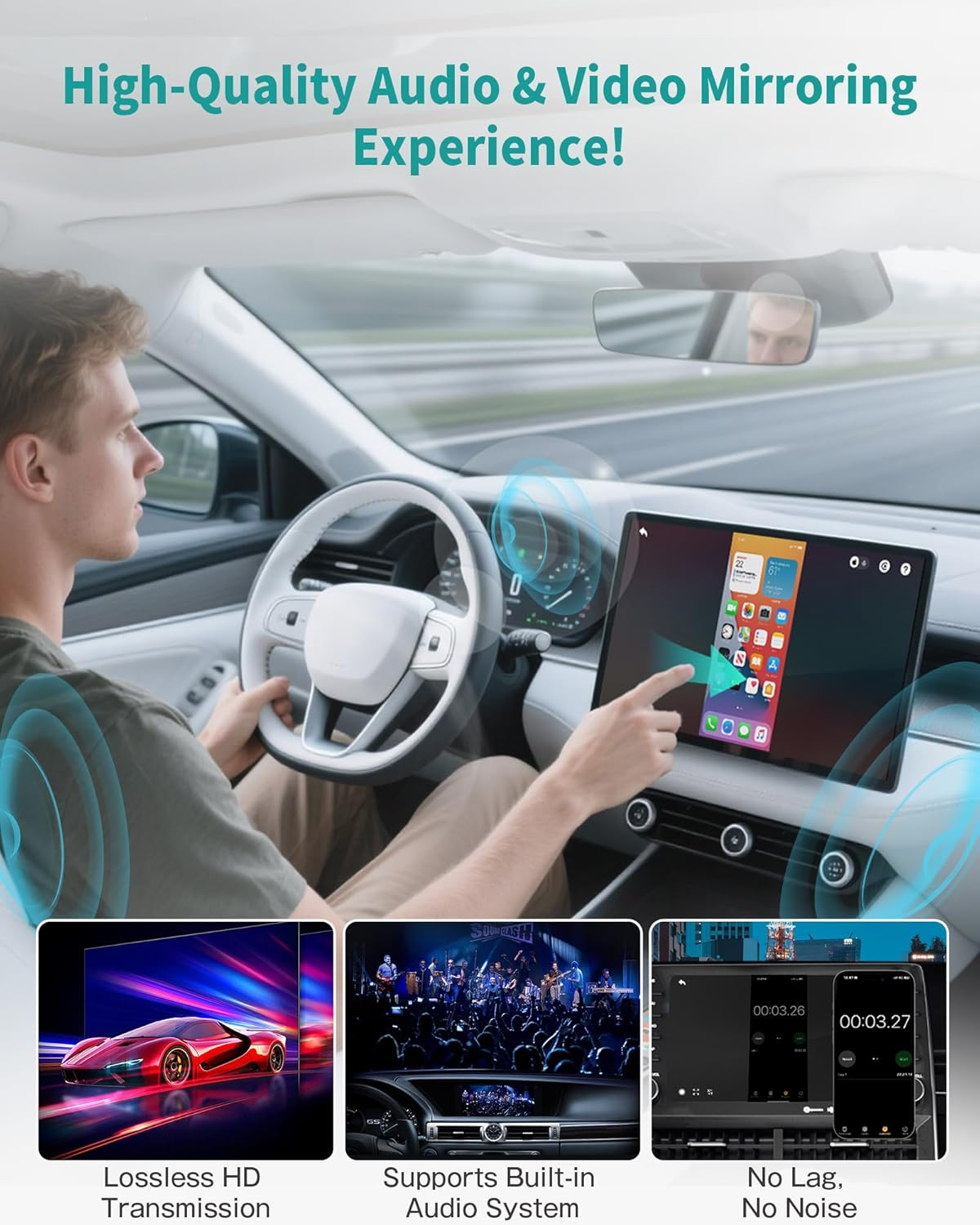 OTTOCAST Mirror Touch Wireless Carplay Adapter - Bi-Directional Phone Mirroring & Dual Mode for Factory Wired Carplay - Seamless Iphone & Android Integration image number 2