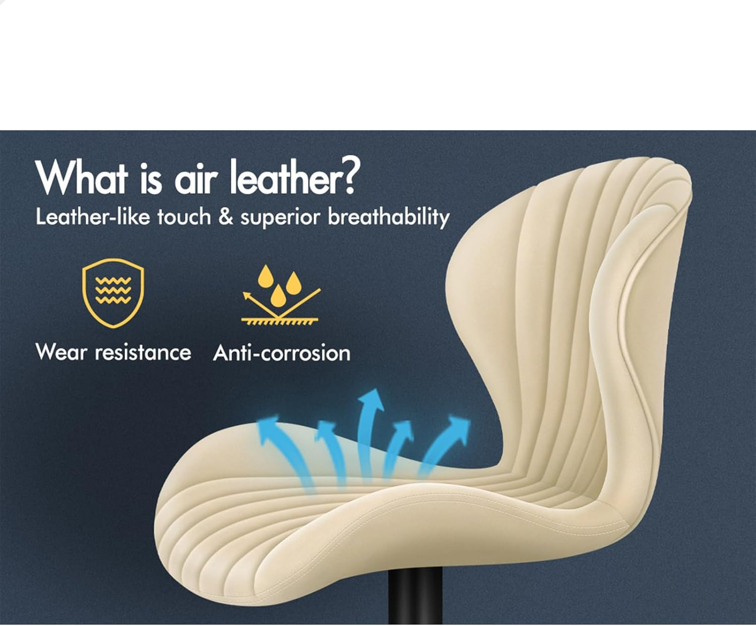 ALFORDSON 2X Bar Stool Gas Lift, Swivel Air Leather Bar Chairs, Counter Dining Chairs, Adjustable Kitchen Barstools in 64-85Cm Seat Height, Home Bar Dining Room Furniture, Stella Beige image number 3